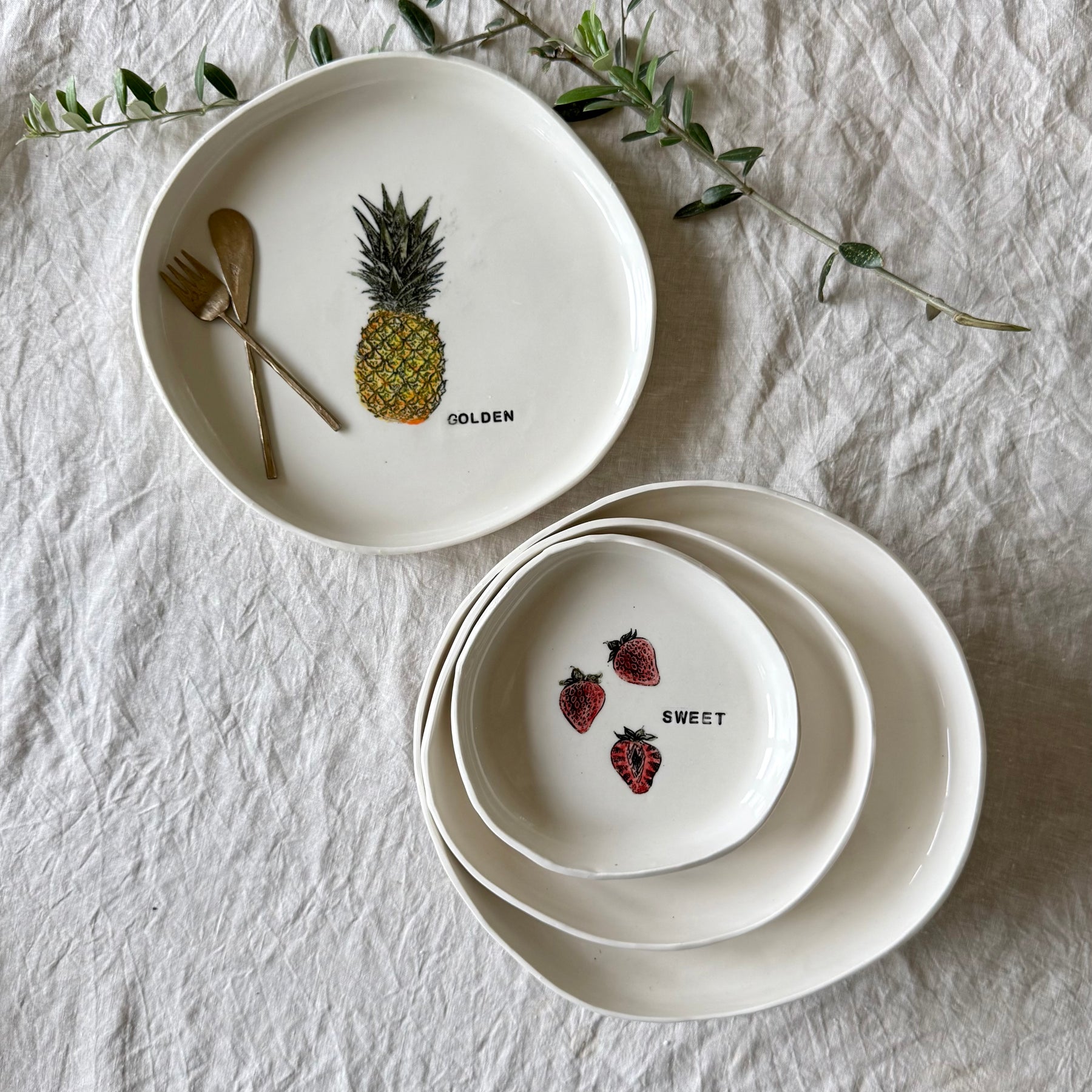 Handmade Porcelain Nesting Plates - Gathered Fruit Collection