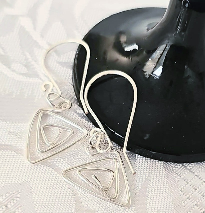 Silver Handmade Wirework Triangle Earrings FREE POST