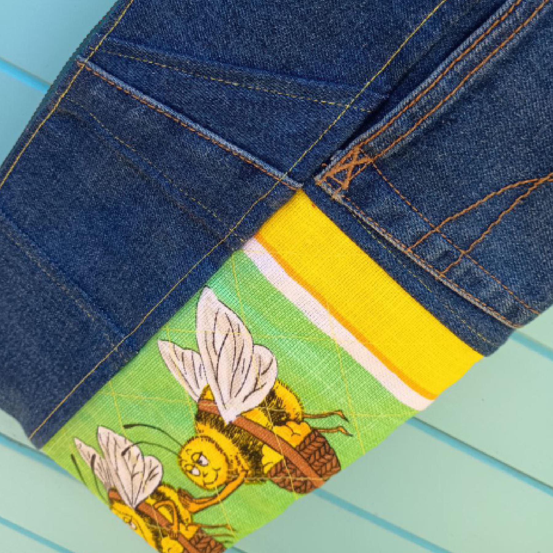 Sweet Sting Pouch Cosmetic Everyday Bag Upcycled Vintage Fabrics & Denim