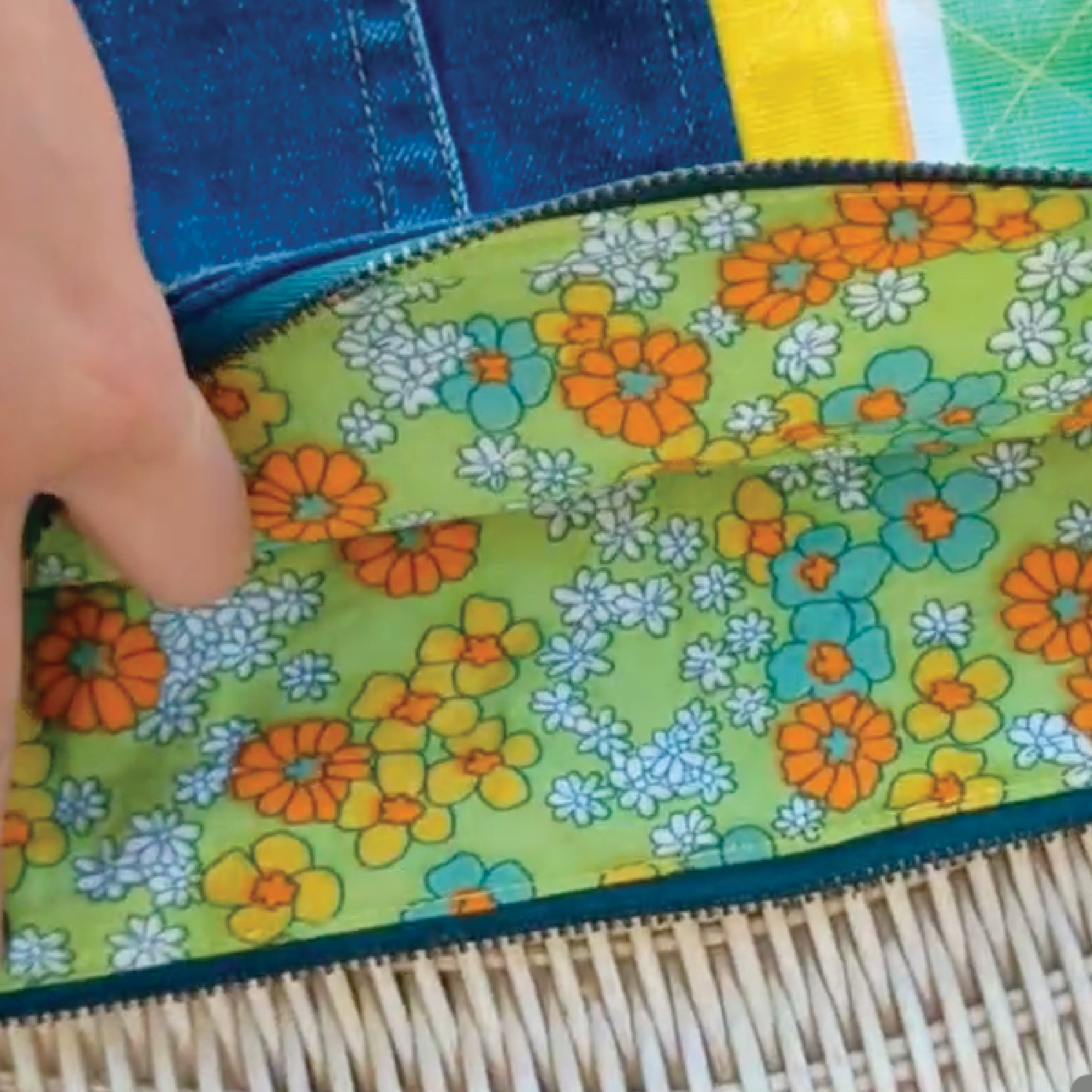 Sweet Sting Pouch Cosmetic Everyday Bag Upcycled Vintage Fabrics & Denim