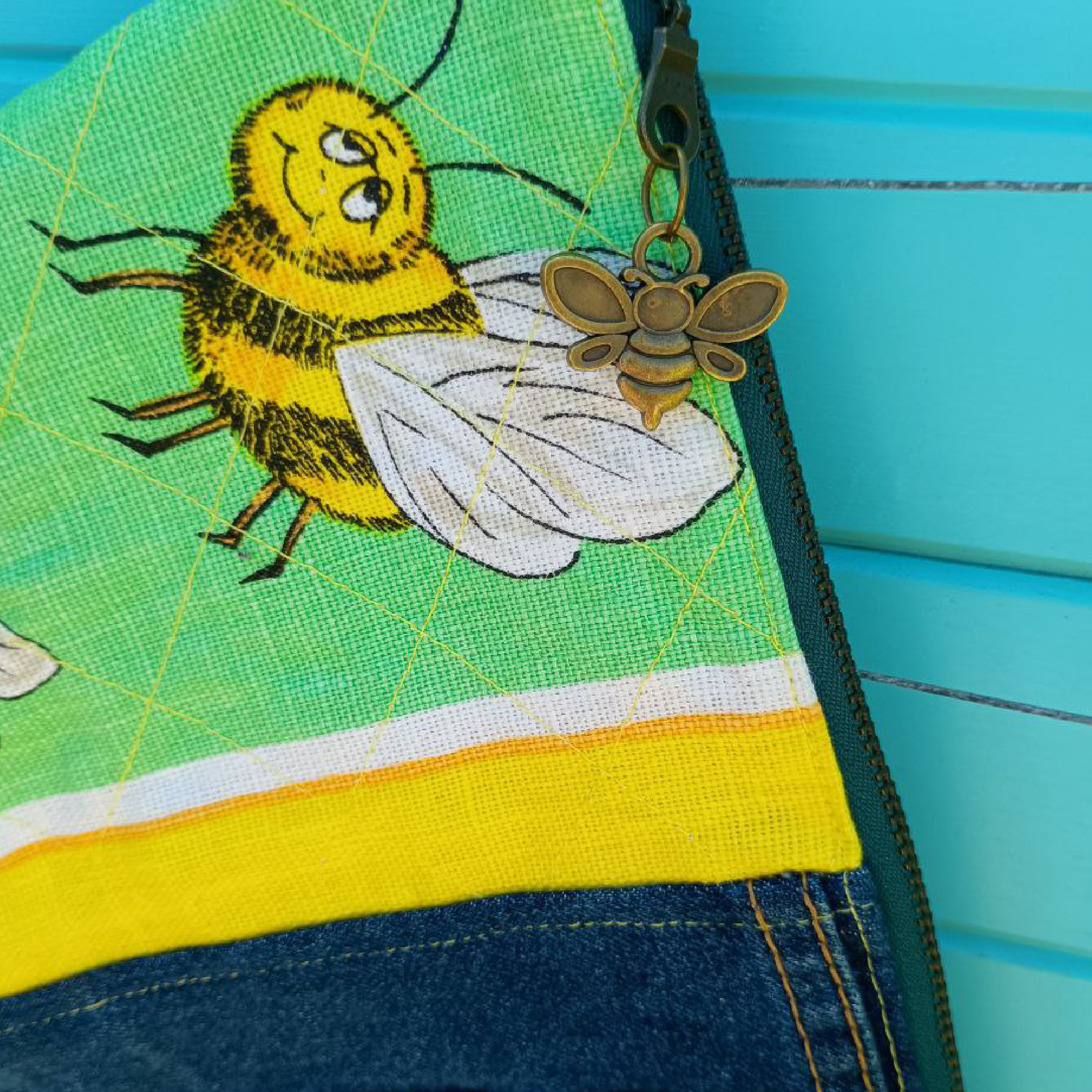 Sweet Sting Pouch Cosmetic Everyday Bag Upcycled Vintage Fabrics & Denim