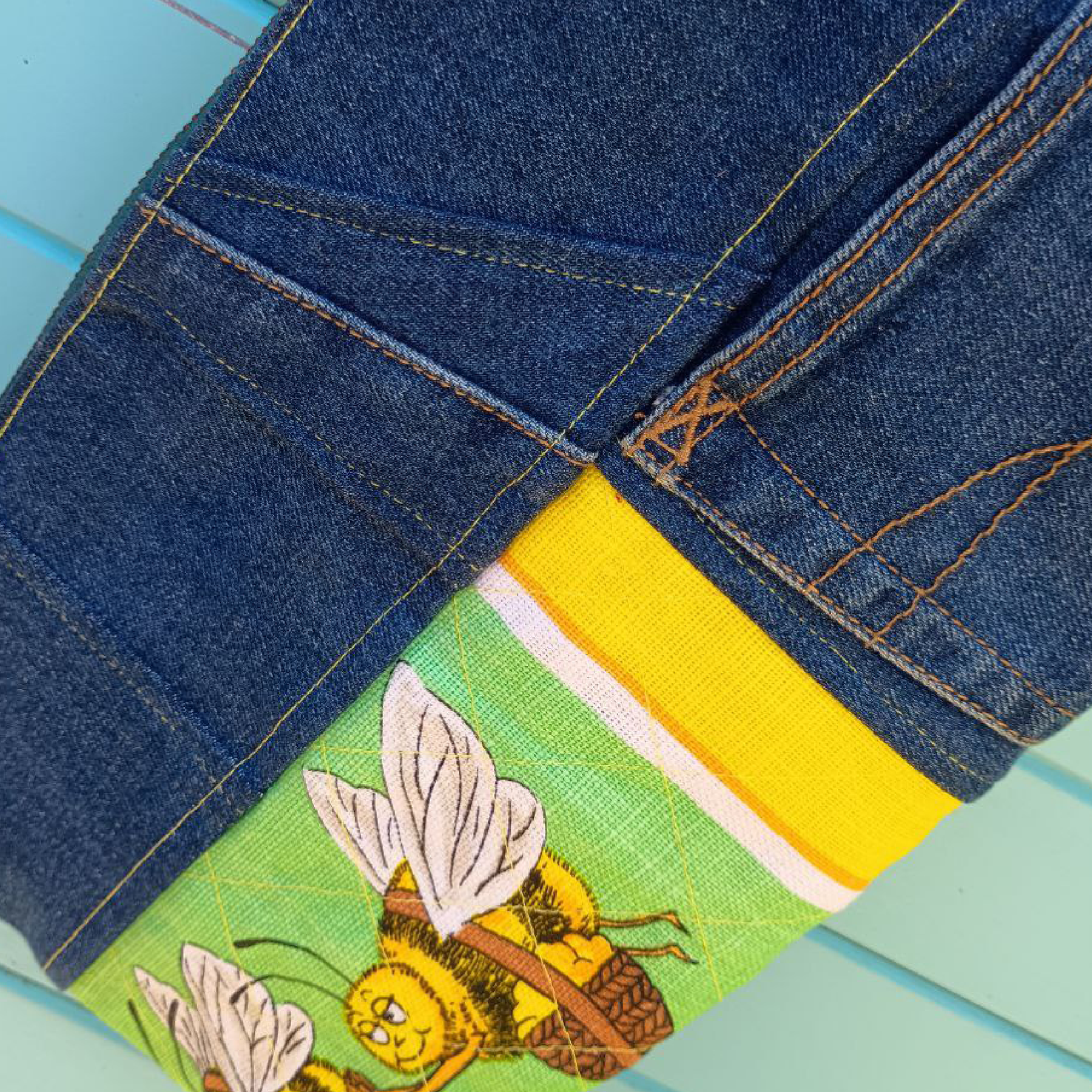 Sweet Sting Pouch Cosmetic Everyday Bag Upcycled Vintage Fabrics & Denim