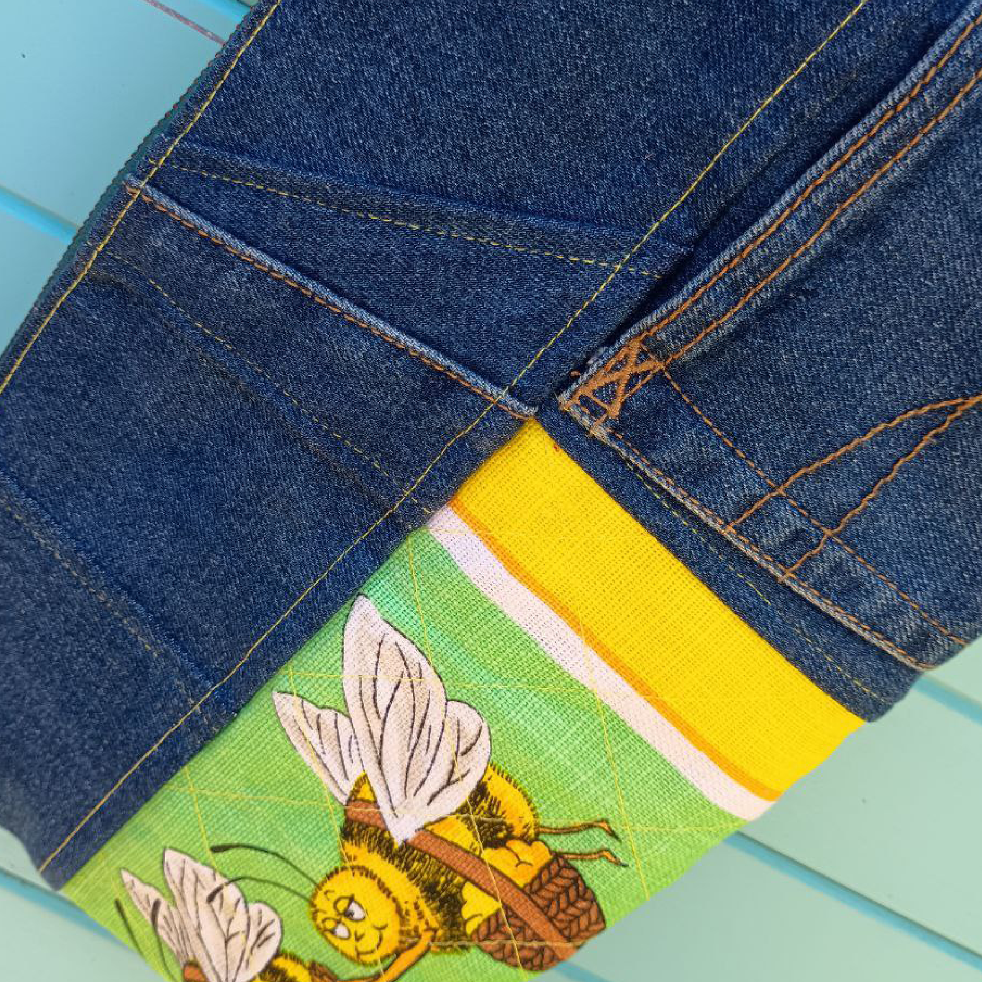 Sweet Sting Pouch Cosmetic Everyday Bag Upcycled Vintage Fabrics & Denim