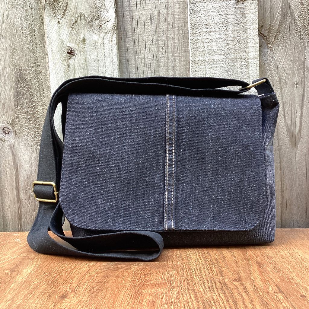 Upcycled Denim Messenger Bag – Black Denim
