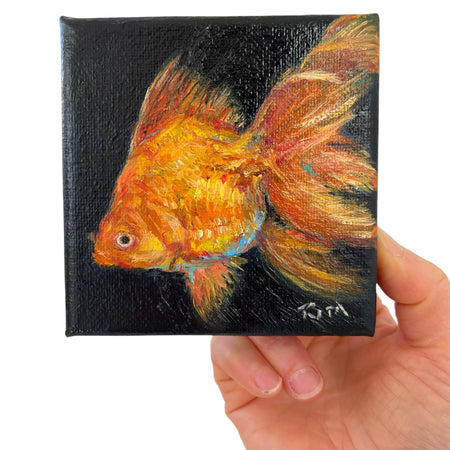 Mini Goldfish Oil Painting, Original Fish Artwork, Small Animal Painting Art Gift