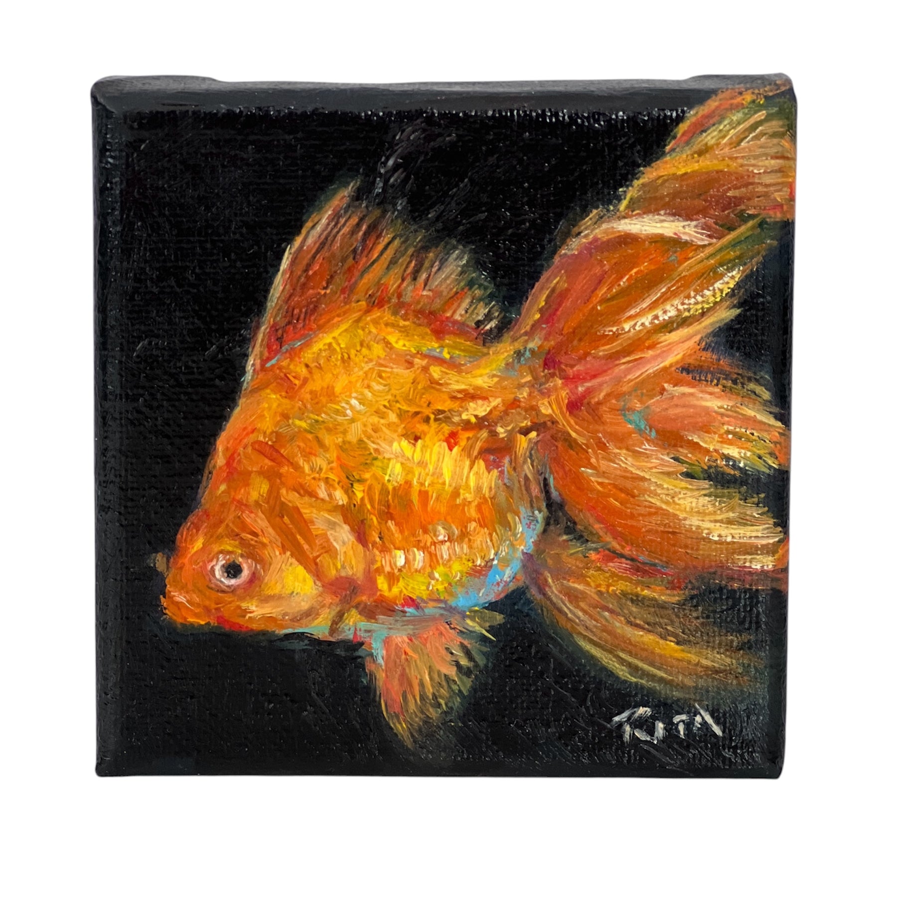 Mini Goldfish Oil Painting, Original Fish Artwork, Small Animal Painting Art Gift