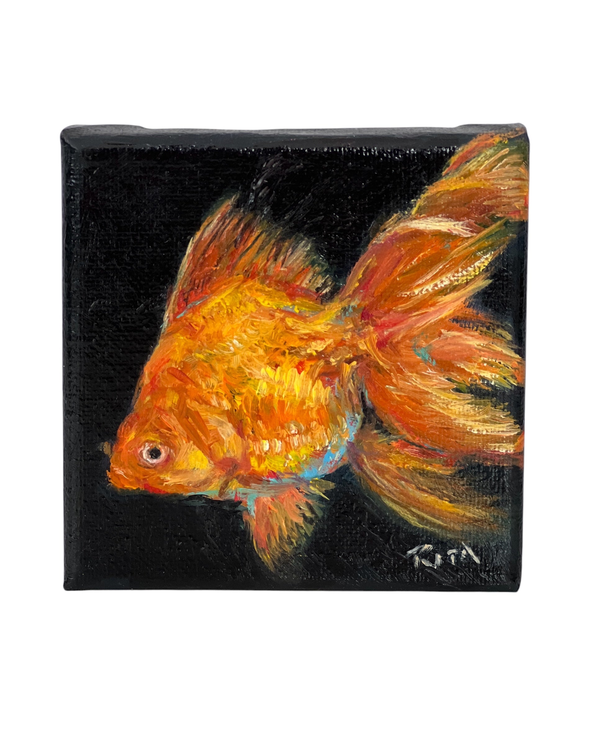 Mini Goldfish Oil Painting, Original Fish Artwork, Small Animal Painting Art Gift