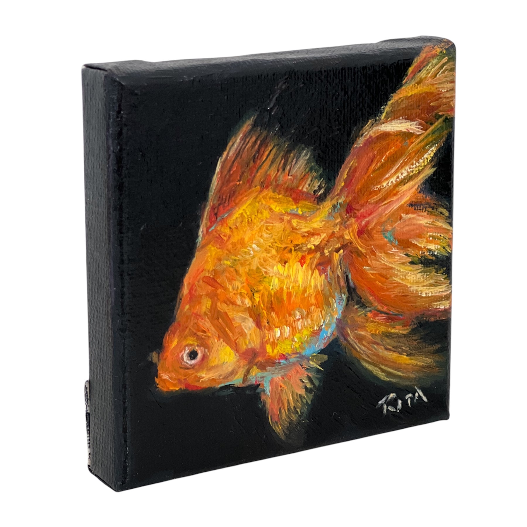 Mini Goldfish Oil Painting, Original Fish Artwork, Small Animal Painting Art Gift