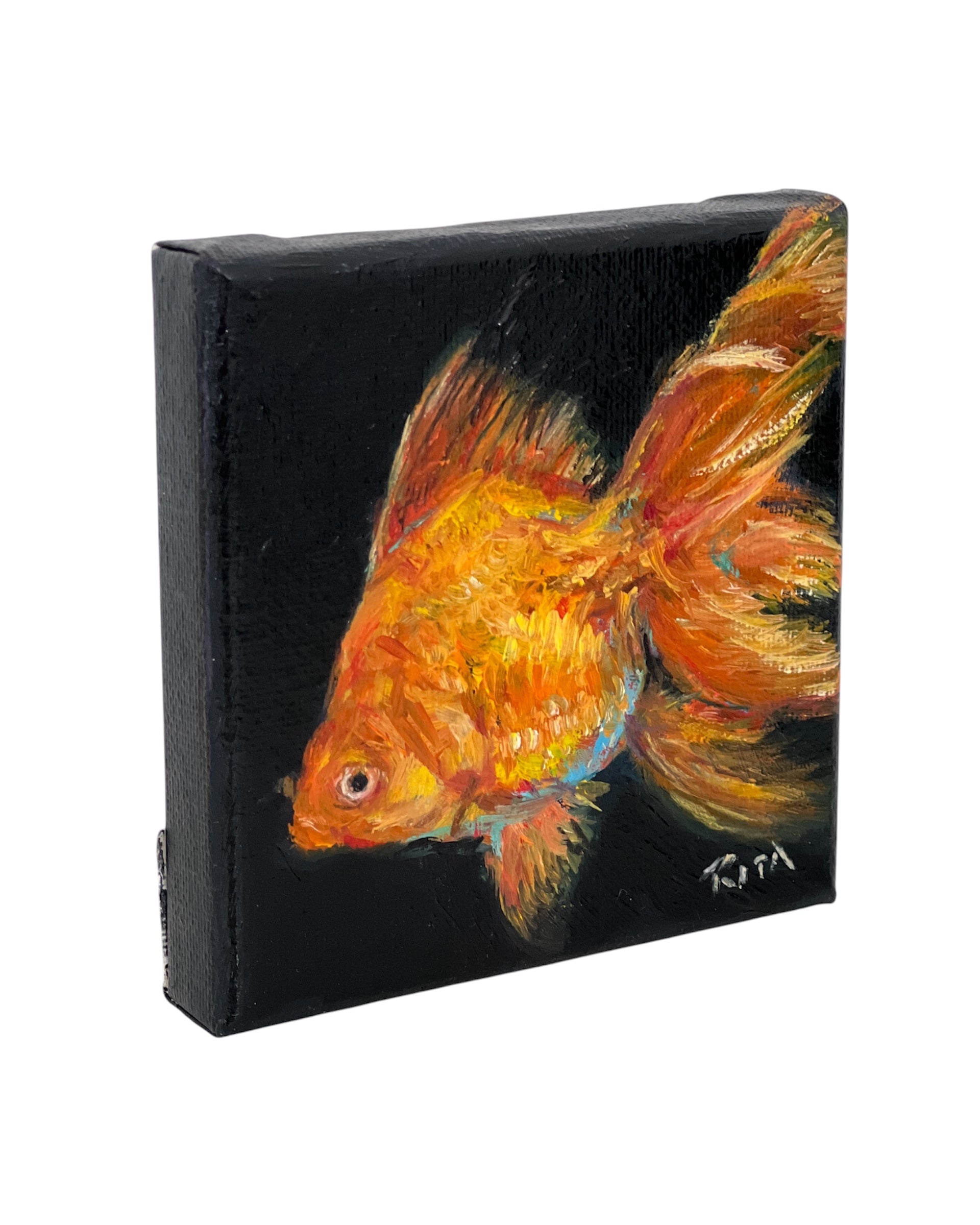 Mini Goldfish Oil Painting, Original Fish Artwork, Small Animal Painting Art Gift