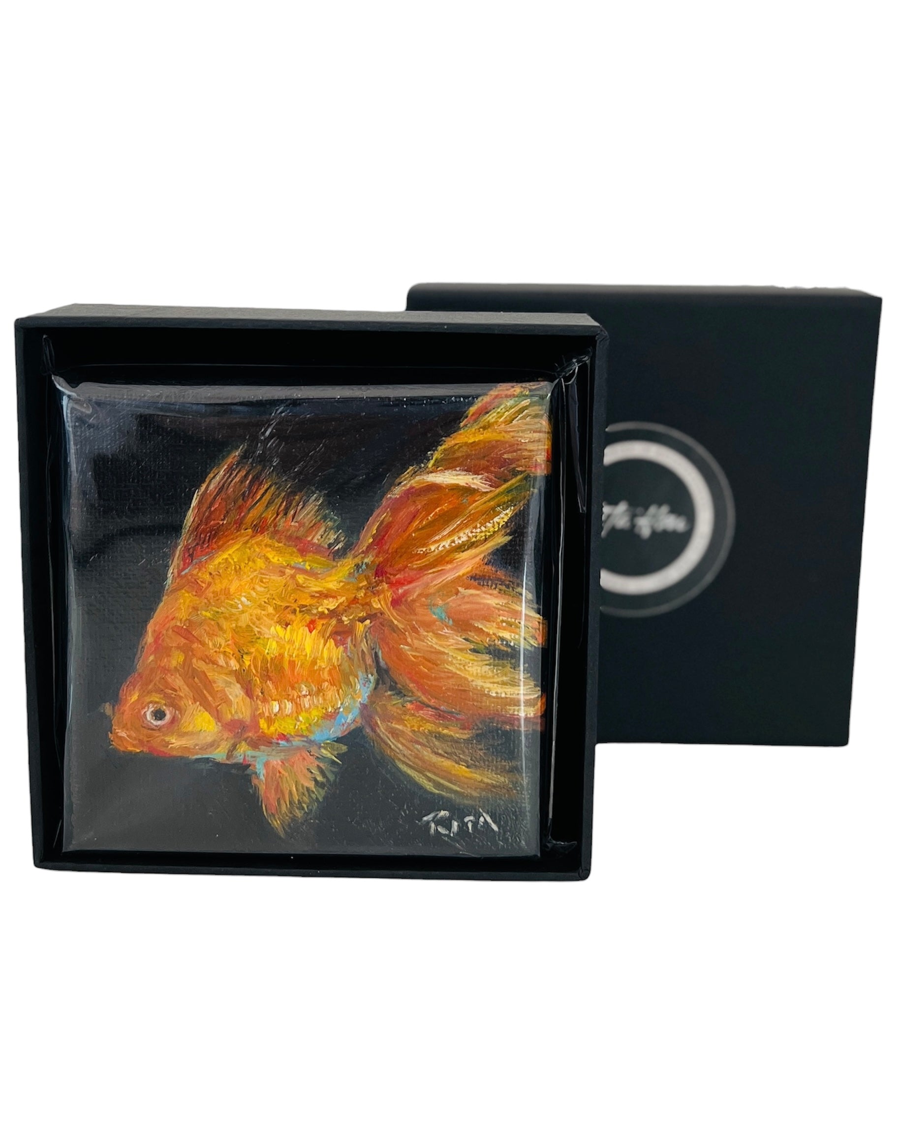 Mini Goldfish Oil Painting, Original Fish Artwork, Small Animal Painting Art Gift