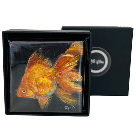 Mini Goldfish Oil Painting, Original Fish Artwork, Small Animal Painting Art Gift