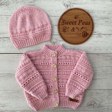 Hand Knitted Baby Set Cardigan & Hat