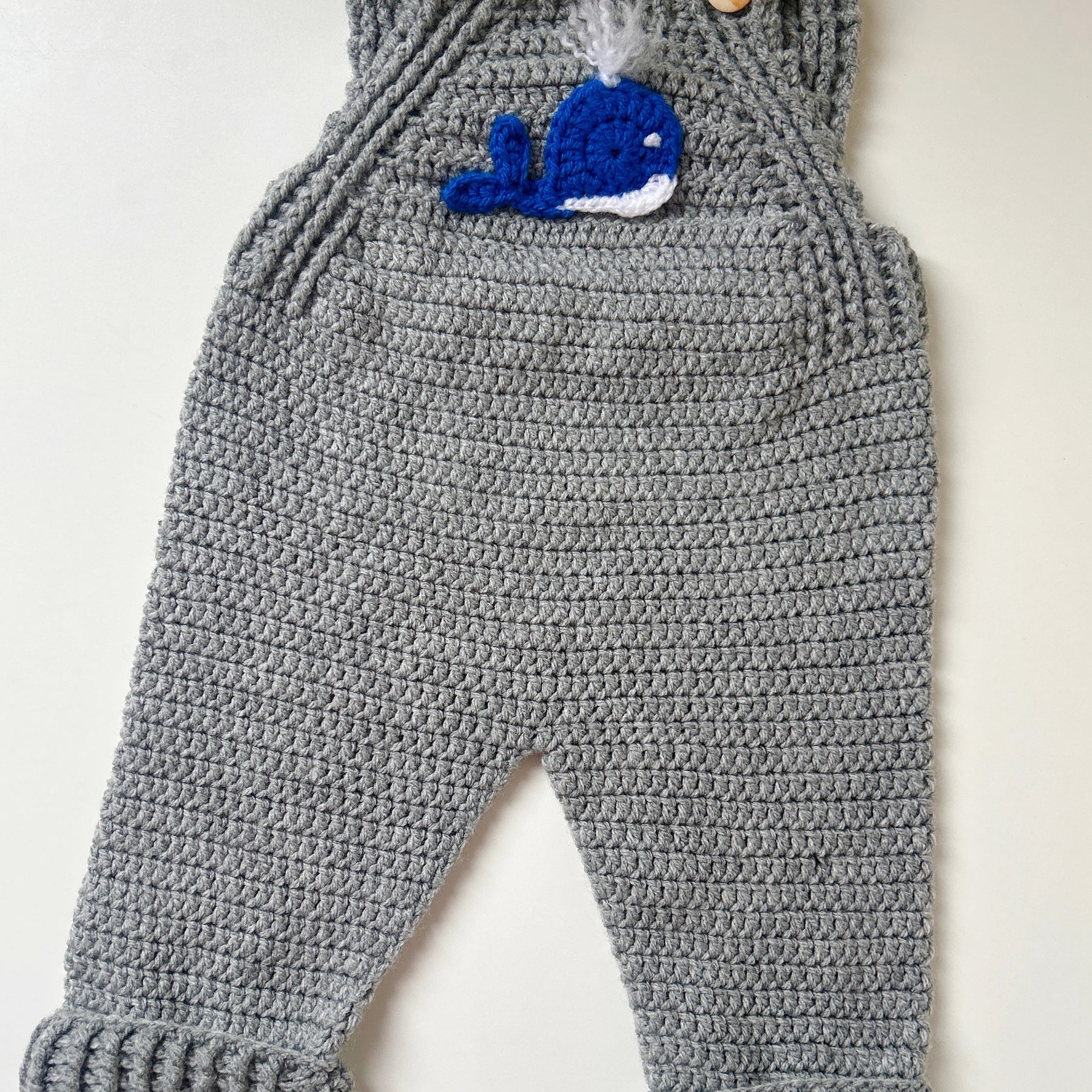 Crochet Whale Overalls — Newborn / 0–3M / 3–6M