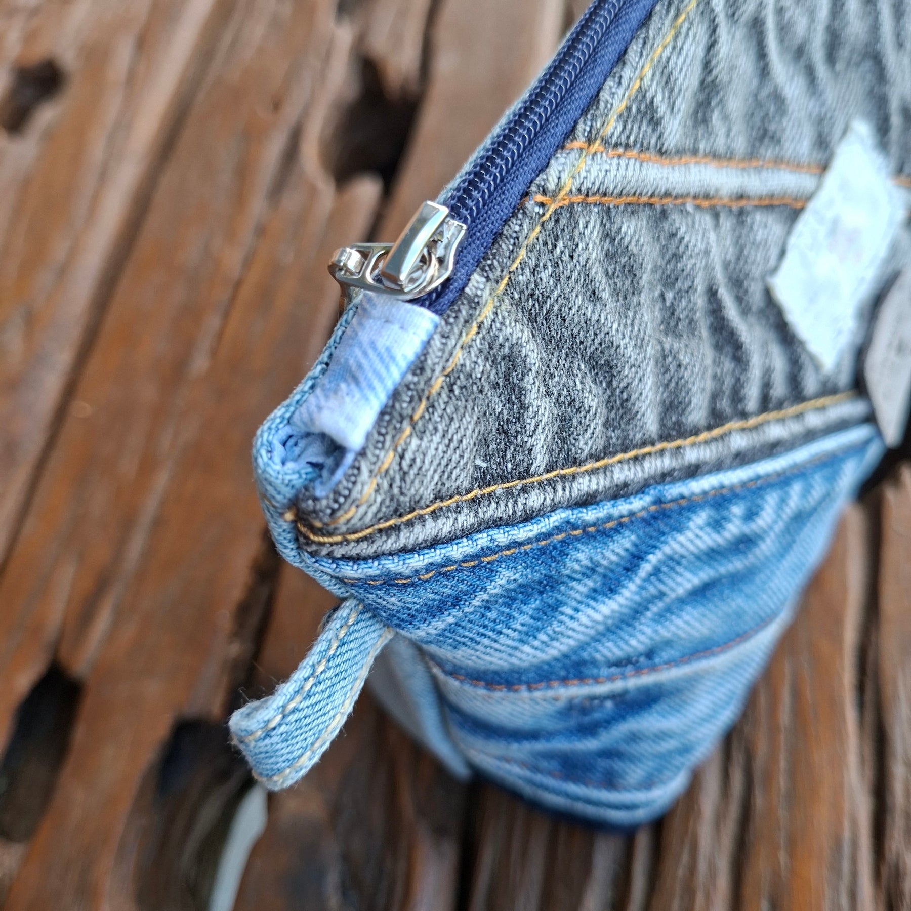 Faded Waistband Denim Make Up or Travel Pouch