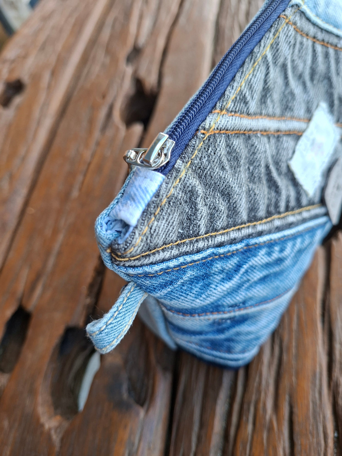 Faded Waistband Denim Make Up or Travel Pouch