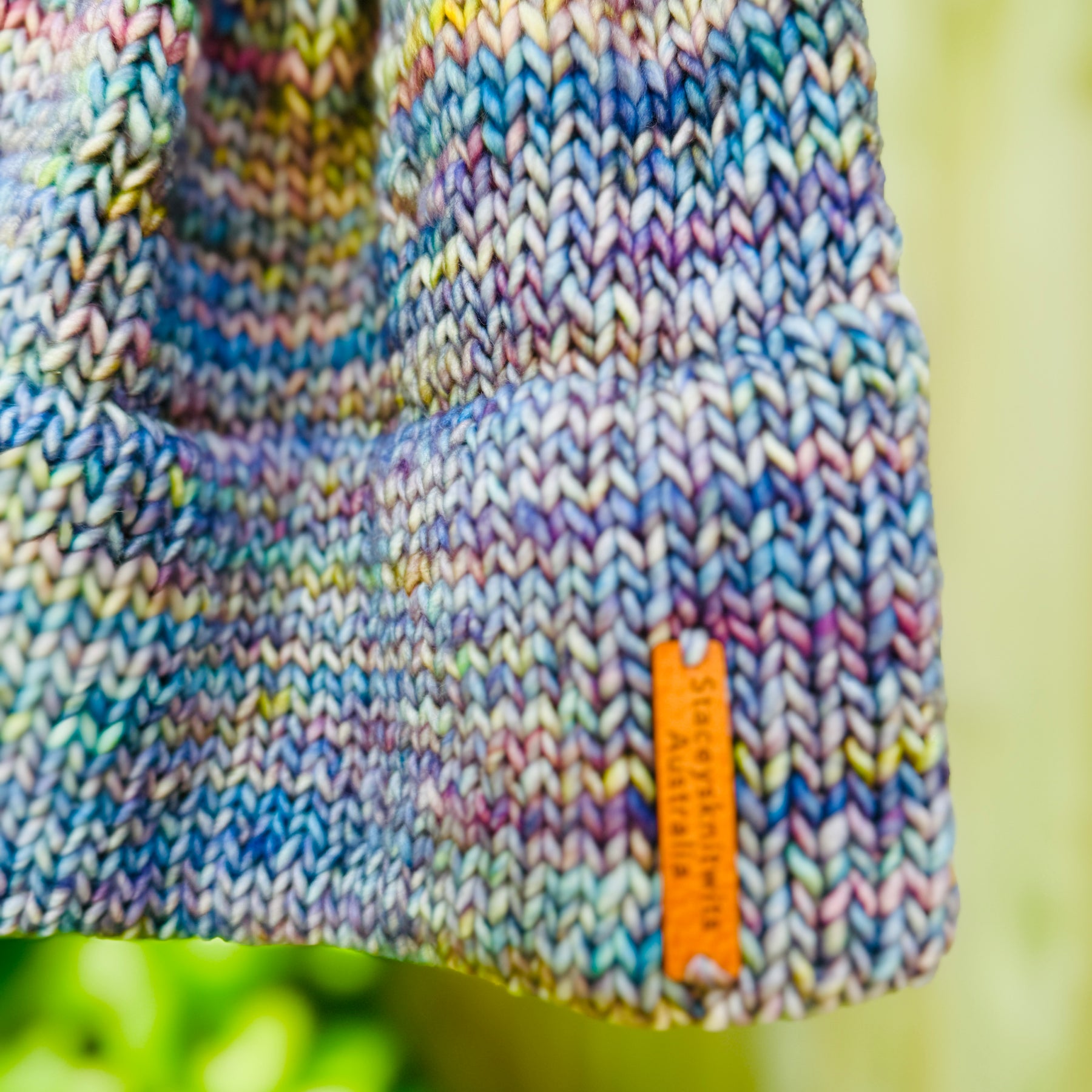 Hand Knitted Merino Beanie, Biue double brim winter beanie