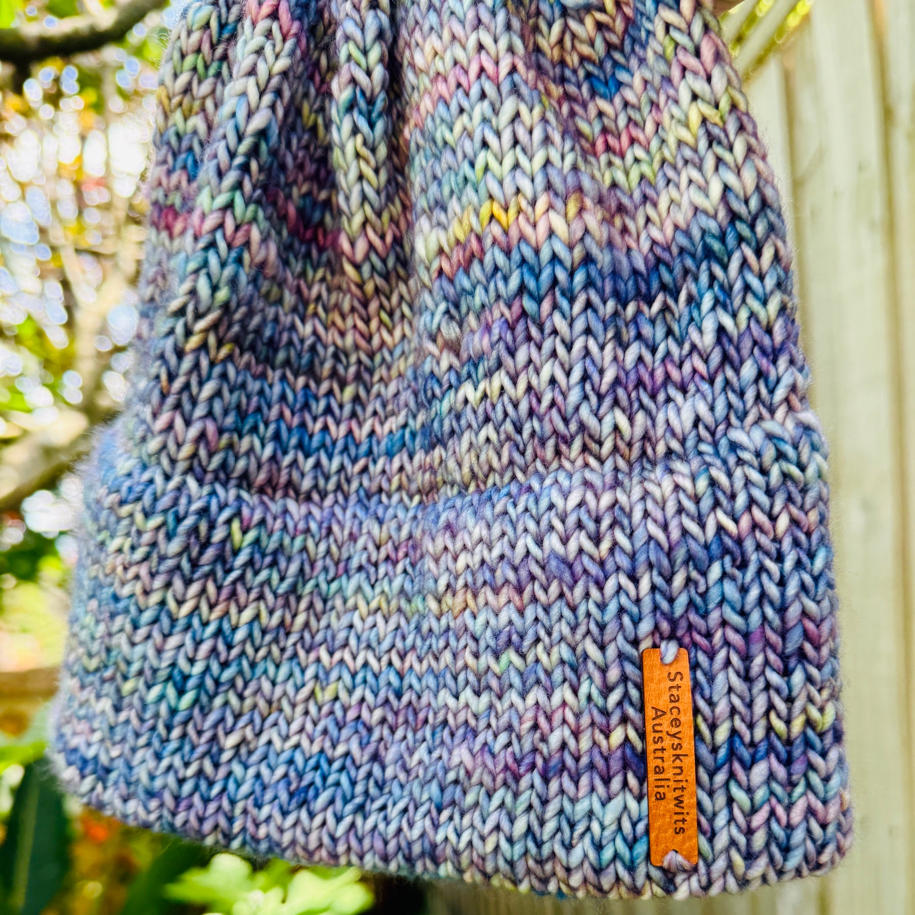 Hand Knitted Merino Beanie, Biue double brim winter beanie