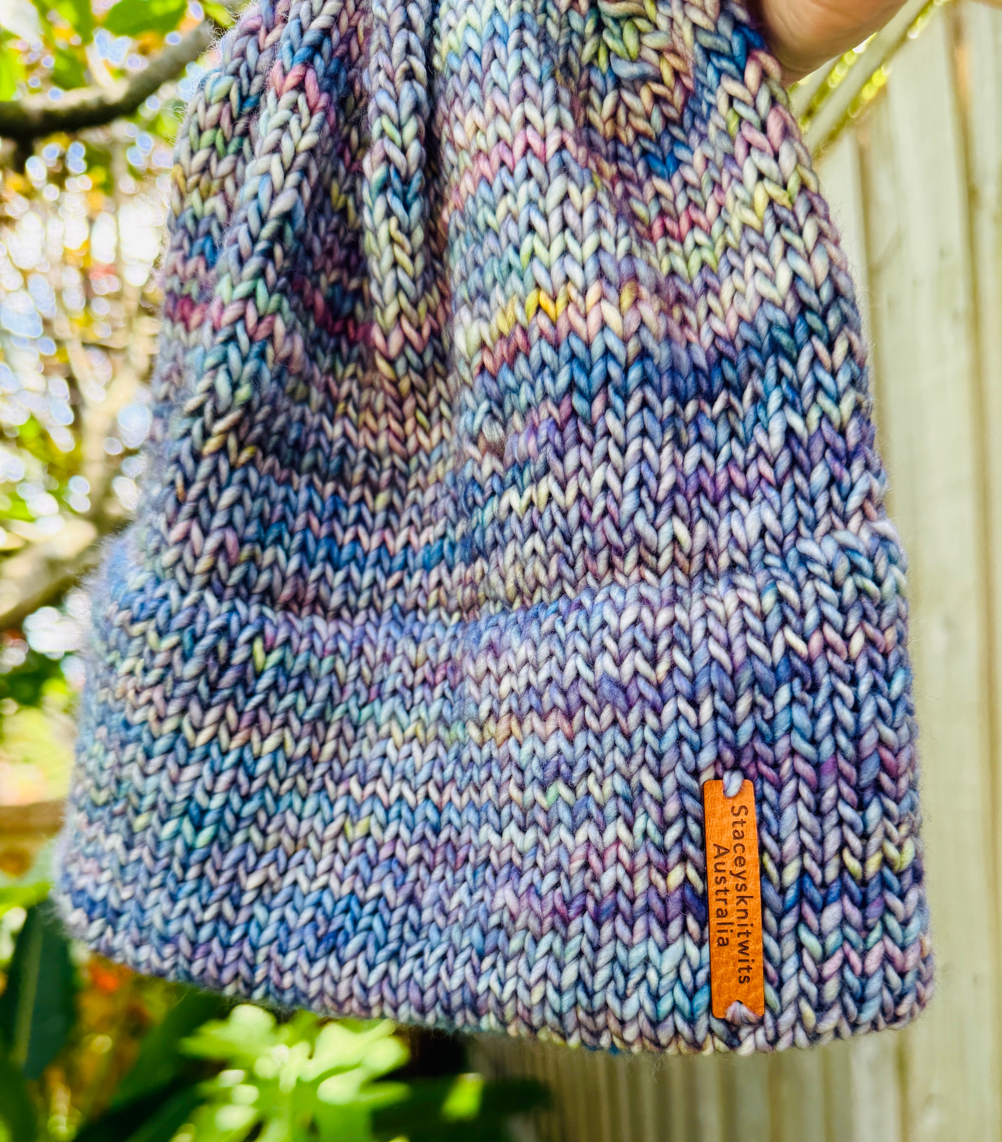 Hand Knitted Merino Beanie, Biue double brim winter beanie