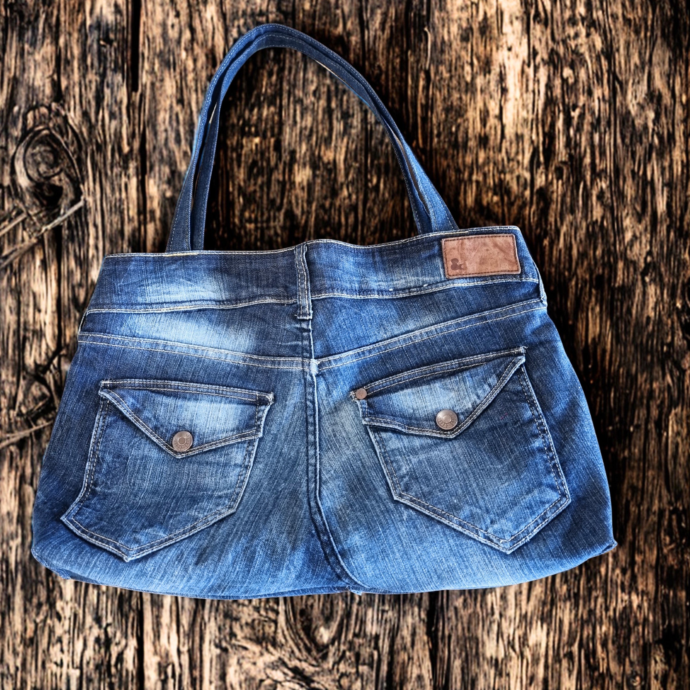Denim Handbag with Red Lining