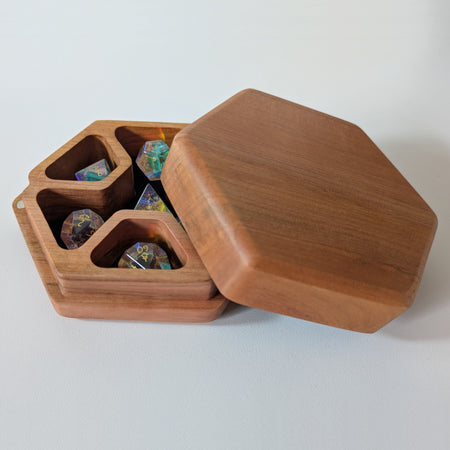 Wooden Hex Dice Box with Rolling Tray