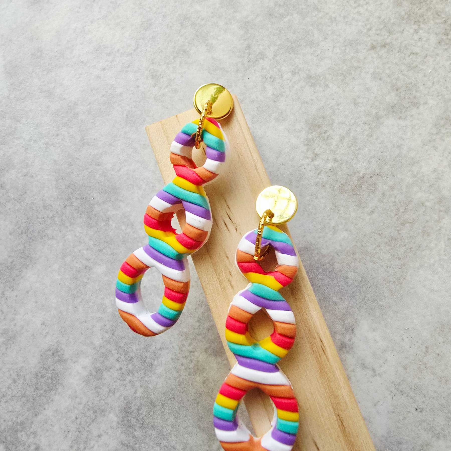 Candy Striped Triple Loop Cutout Drop Earrings