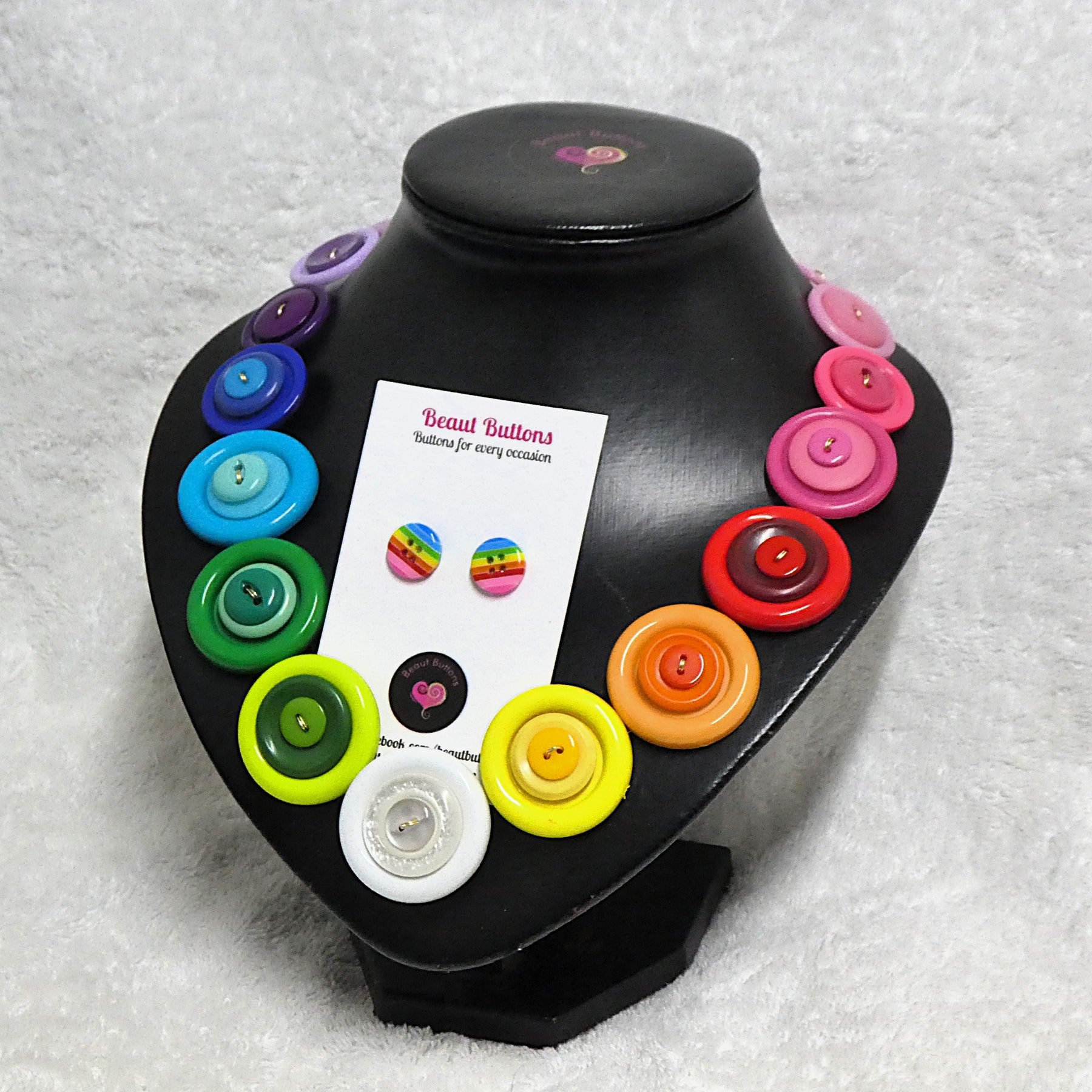Colorful button necklace and earrings - Rainbow Connection