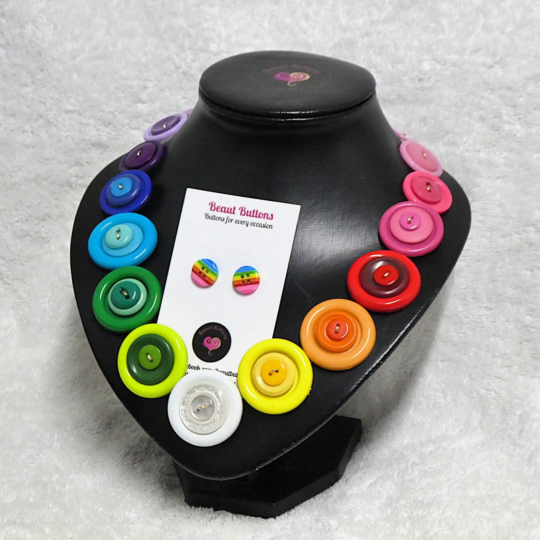 Colorful button necklace and earrings - Rainbow Connection