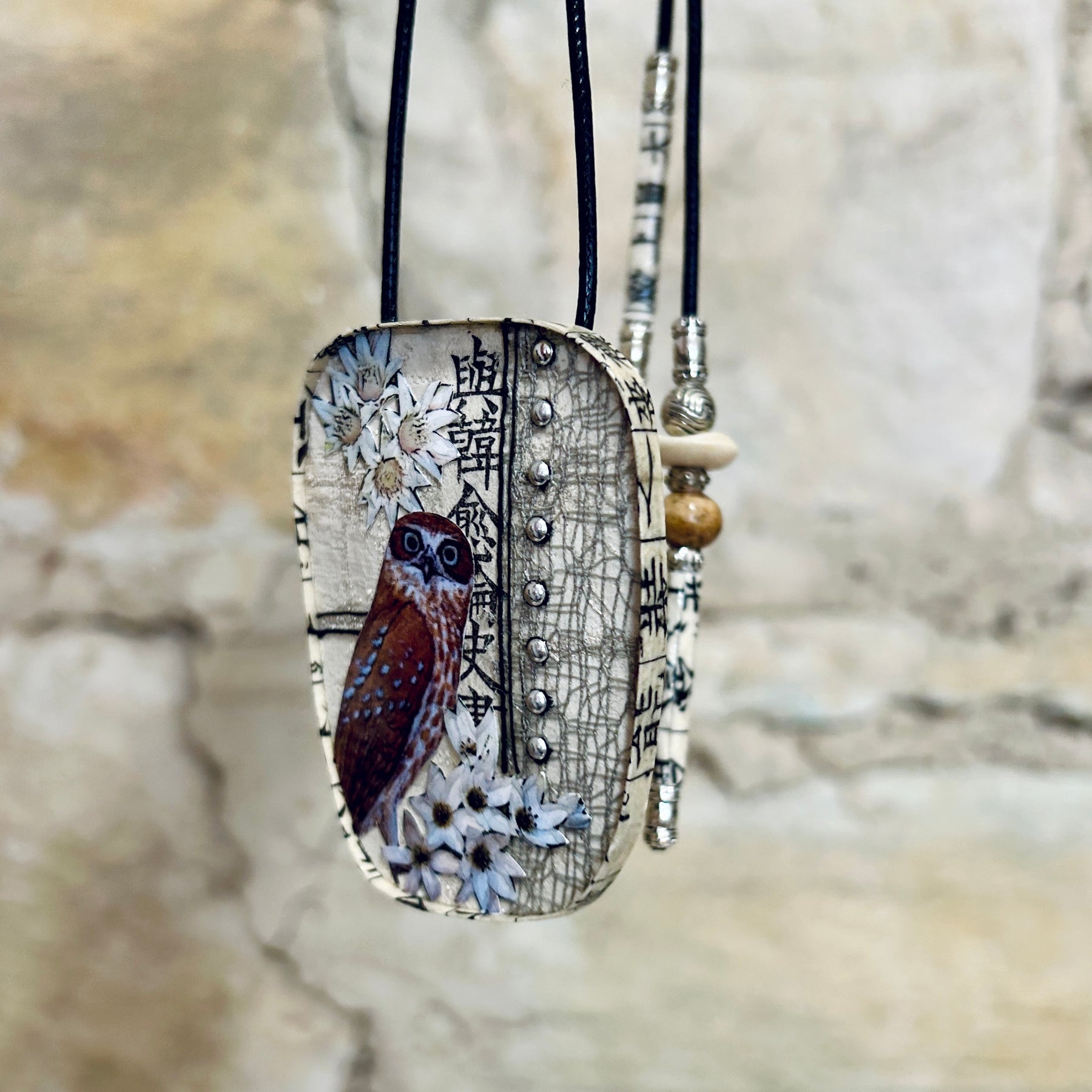 Owl Flower Pendant Necklace Brooch: 5cm x 7cm