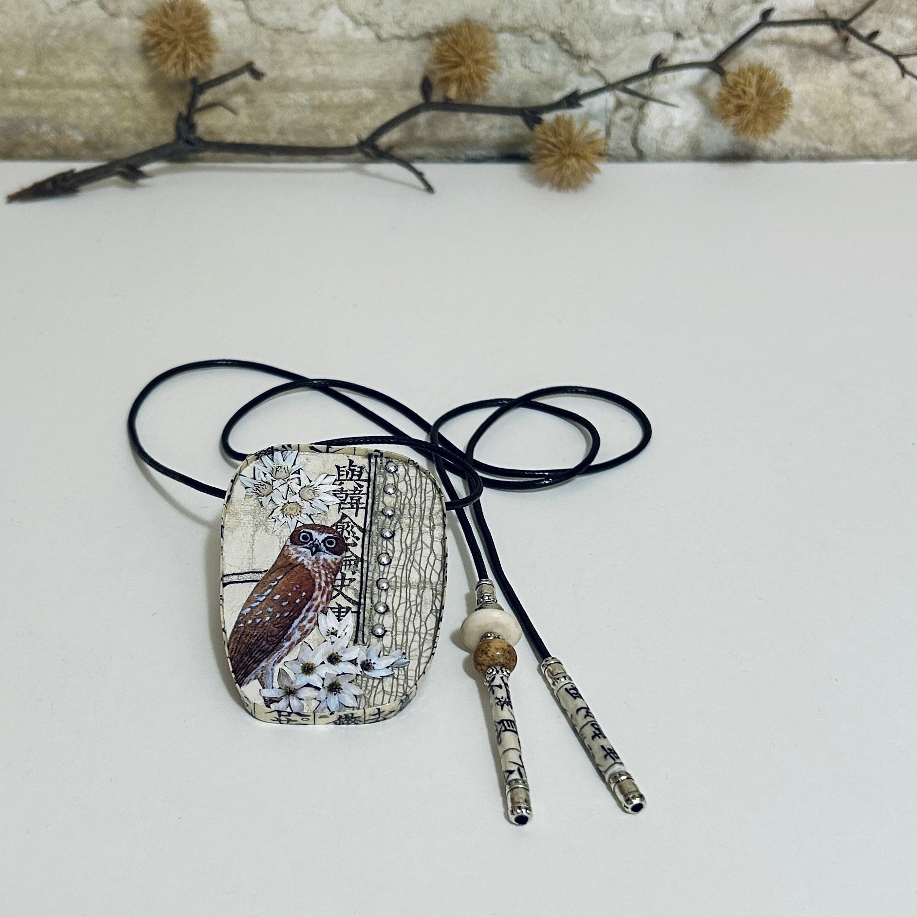 Owl Flower Pendant Necklace Brooch: 5cm x 7cm