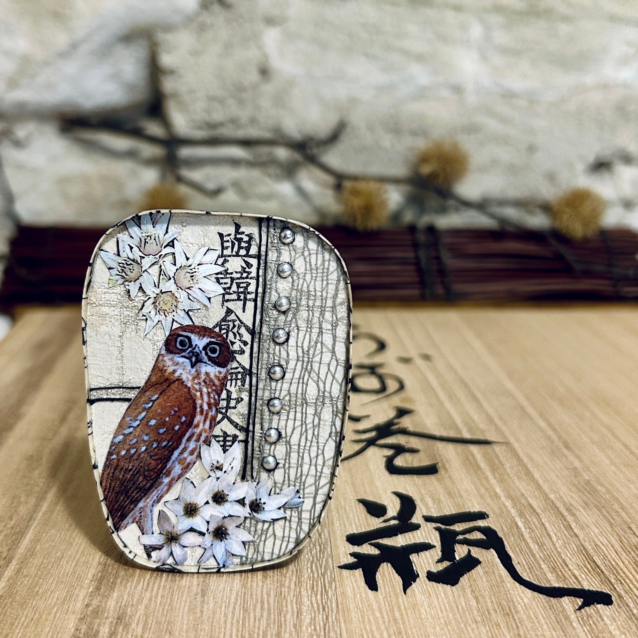 Owl Flower Pendant Necklace Brooch: 5cm x 7cm