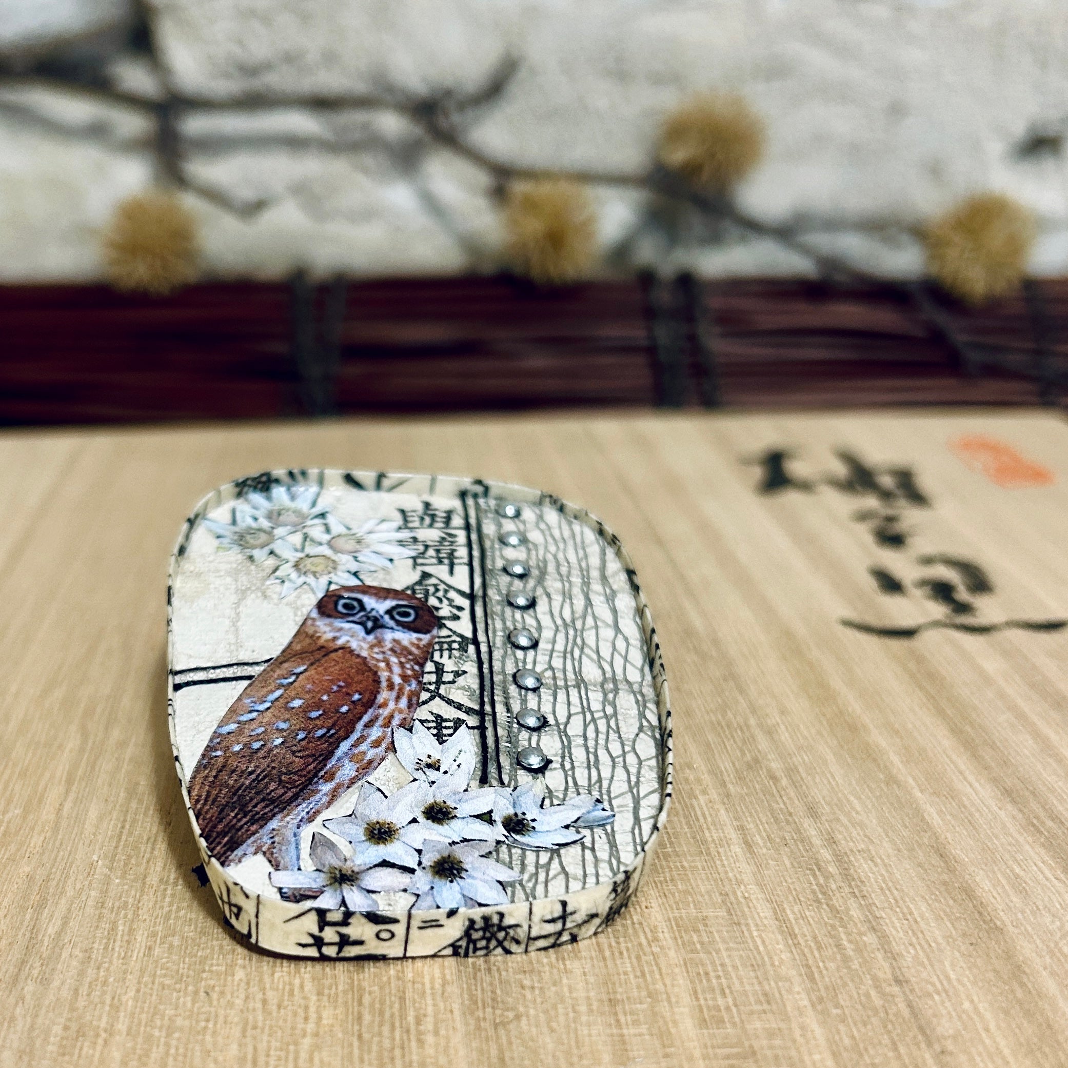 Owl Flower Pendant Necklace Brooch: 5cm x 7cm