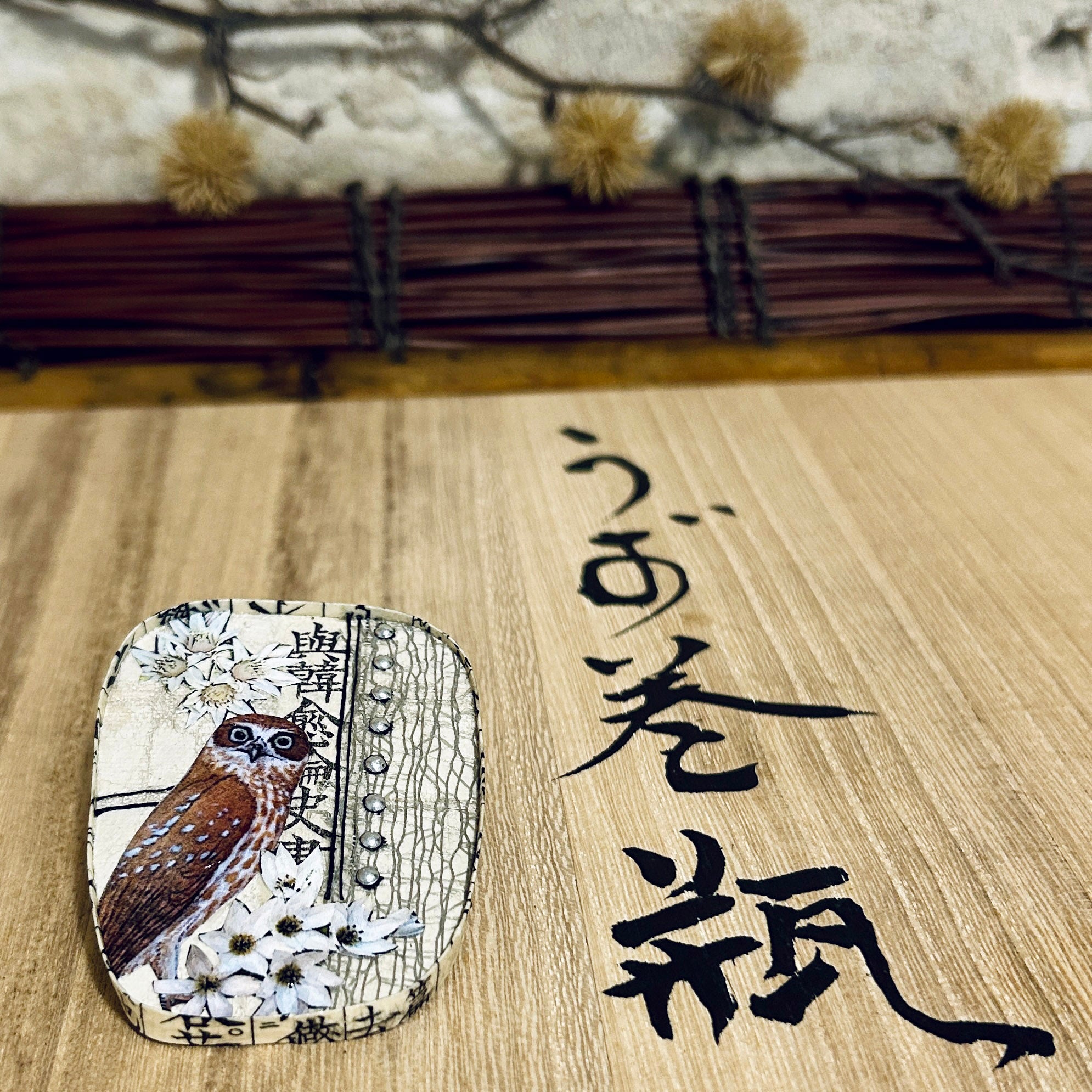 Owl Flower Pendant Necklace Brooch: 5cm x 7cm