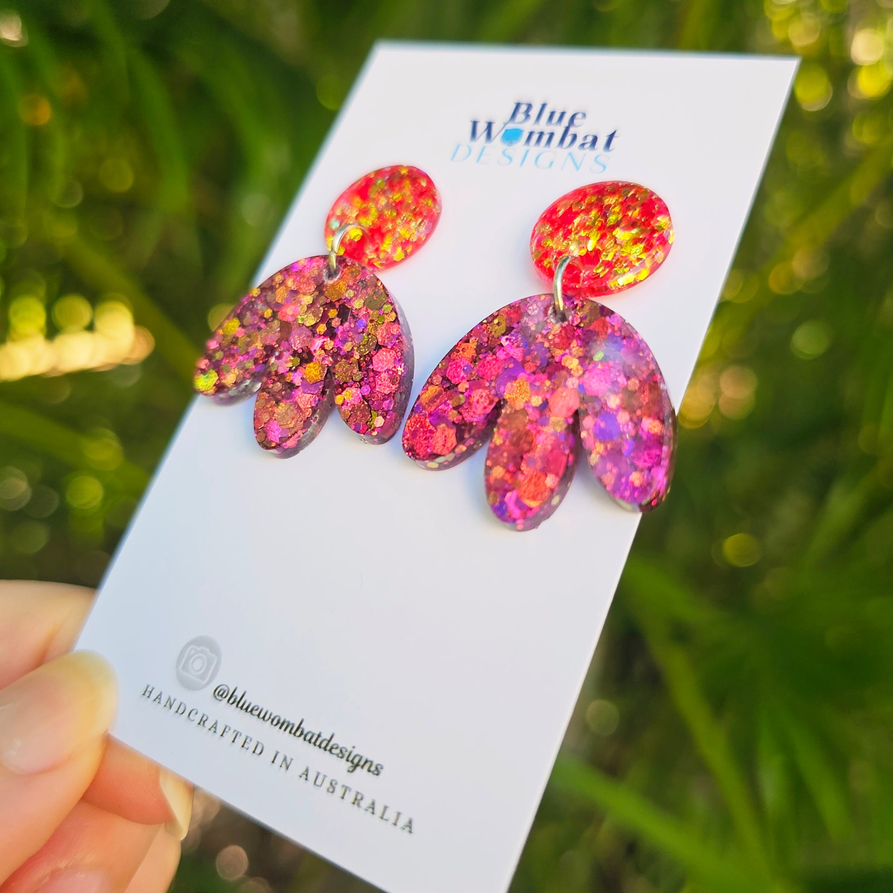 Flower Dangle Resin Glitter Statement Earrings