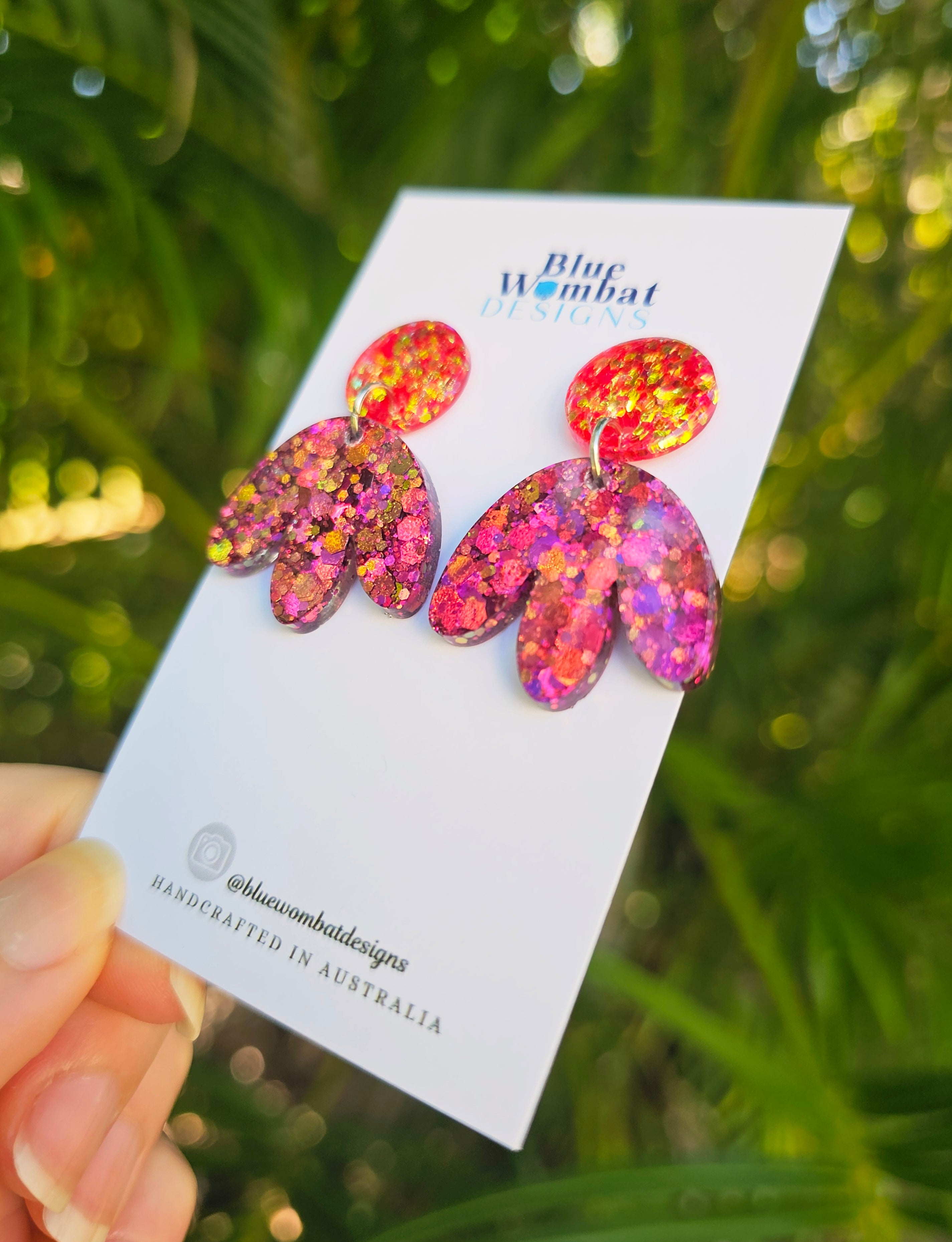 Flower Dangle Resin Glitter Statement Earrings