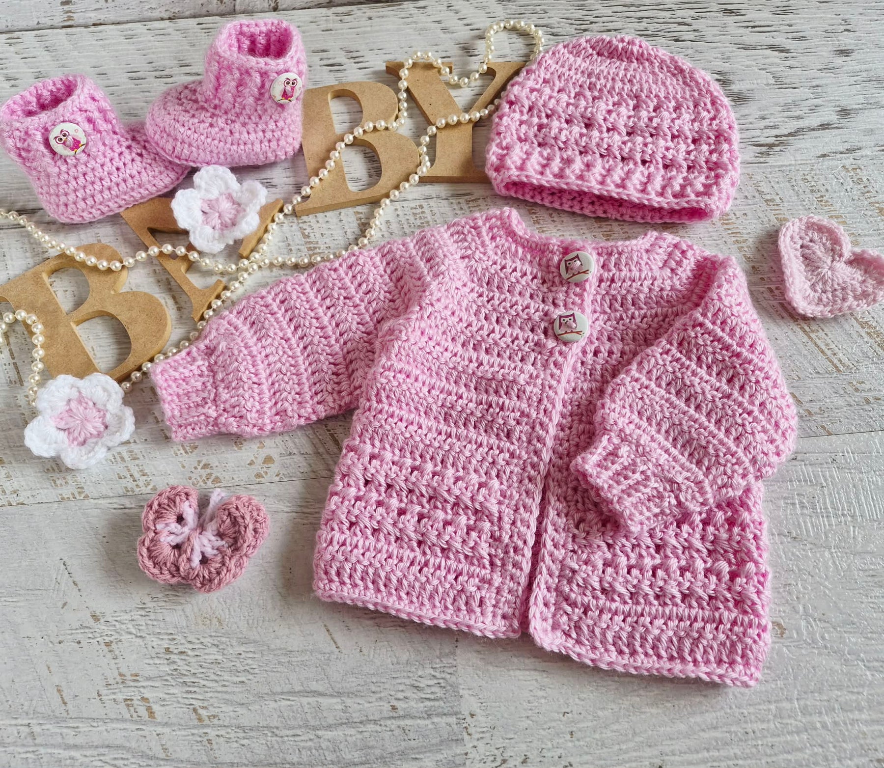Baby Cardigan | Newborn | Pink | Handmade | Crocheted Jacket