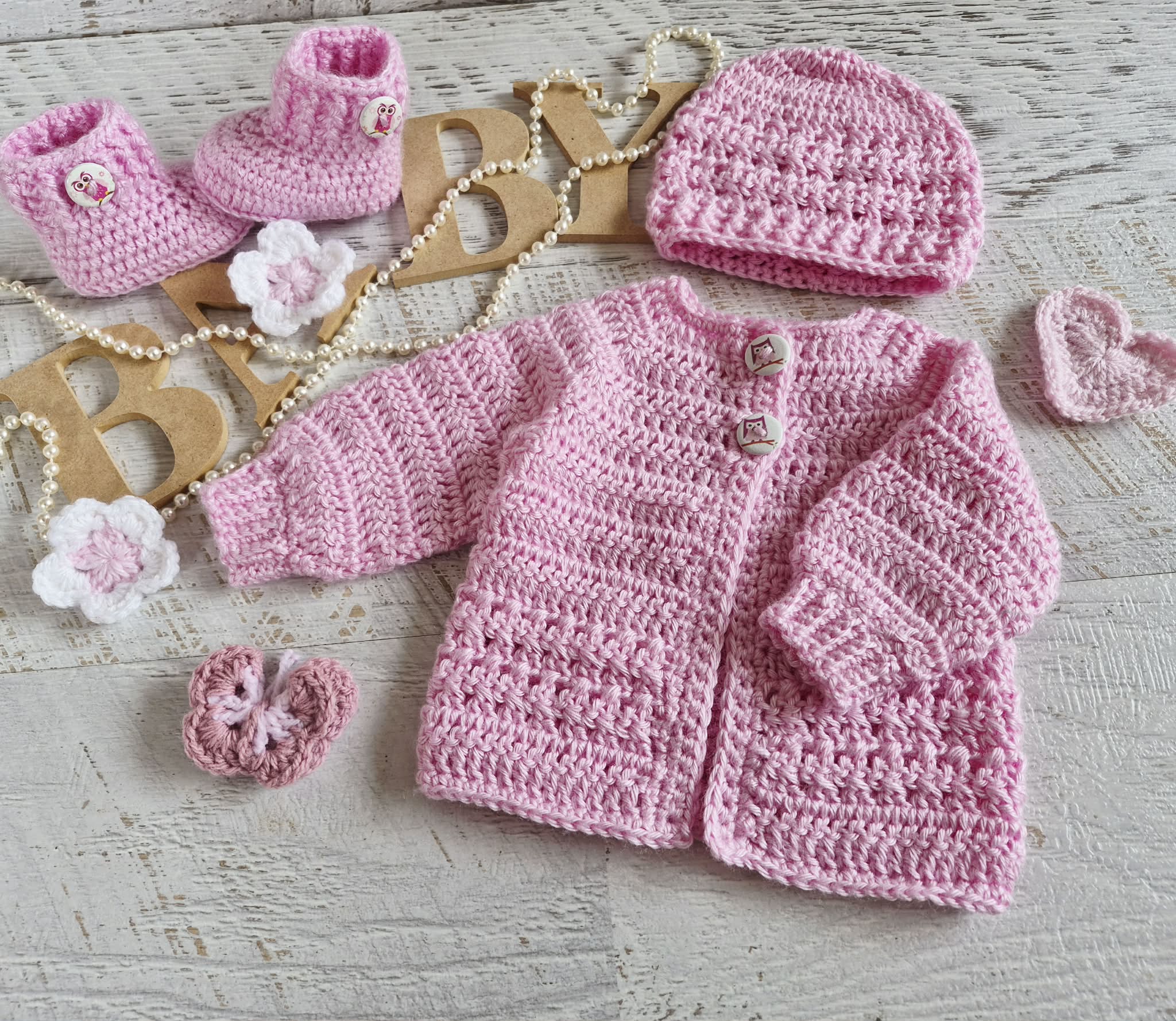 Baby Cardigan | Newborn | Pink | Handmade | Crocheted Jacket