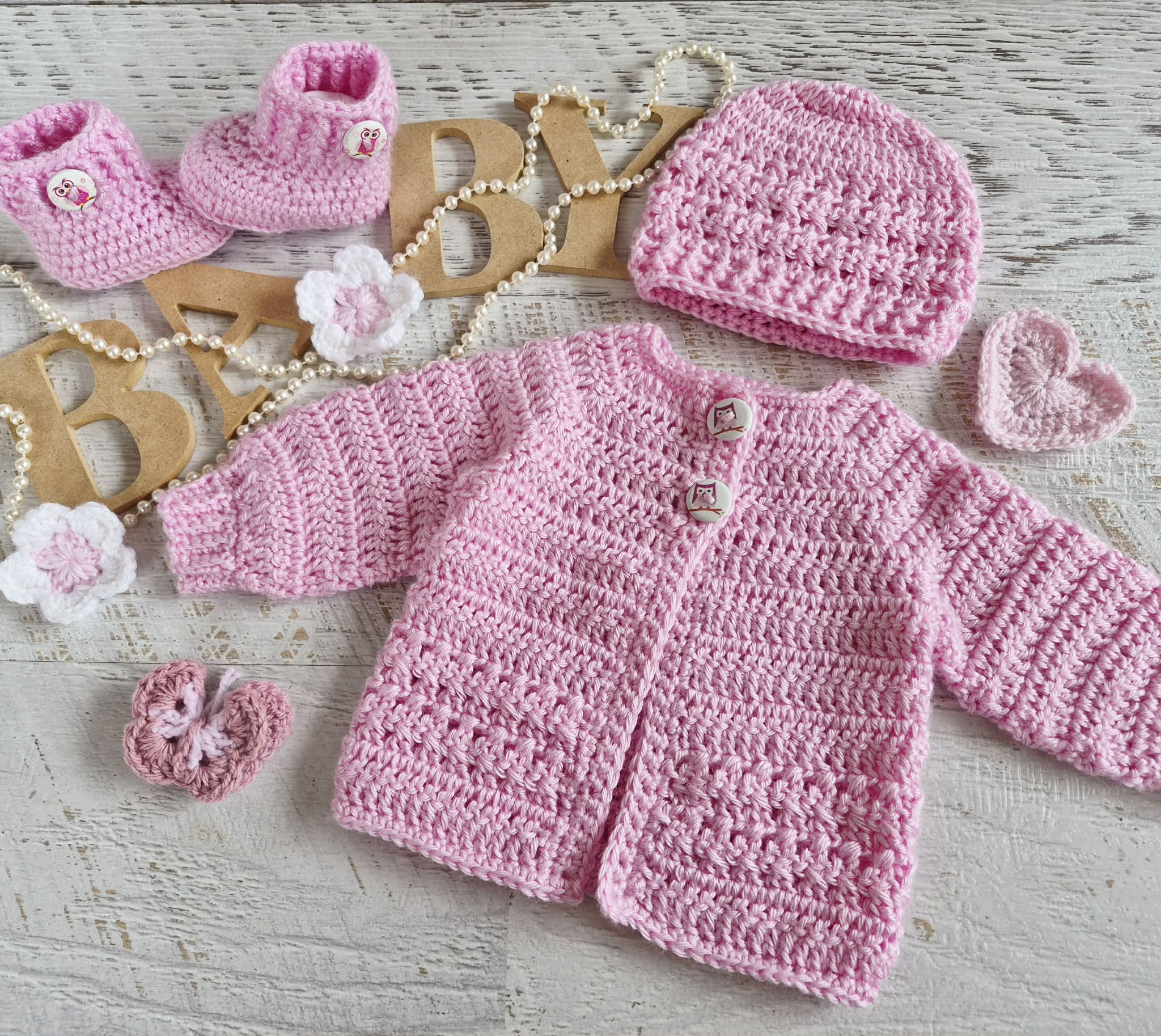 Baby Cardigan | Newborn | Pink | Handmade | Crocheted Jacket