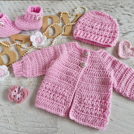 Baby Cardigan | Newborn | Pink | Handmade | Crocheted Jacket