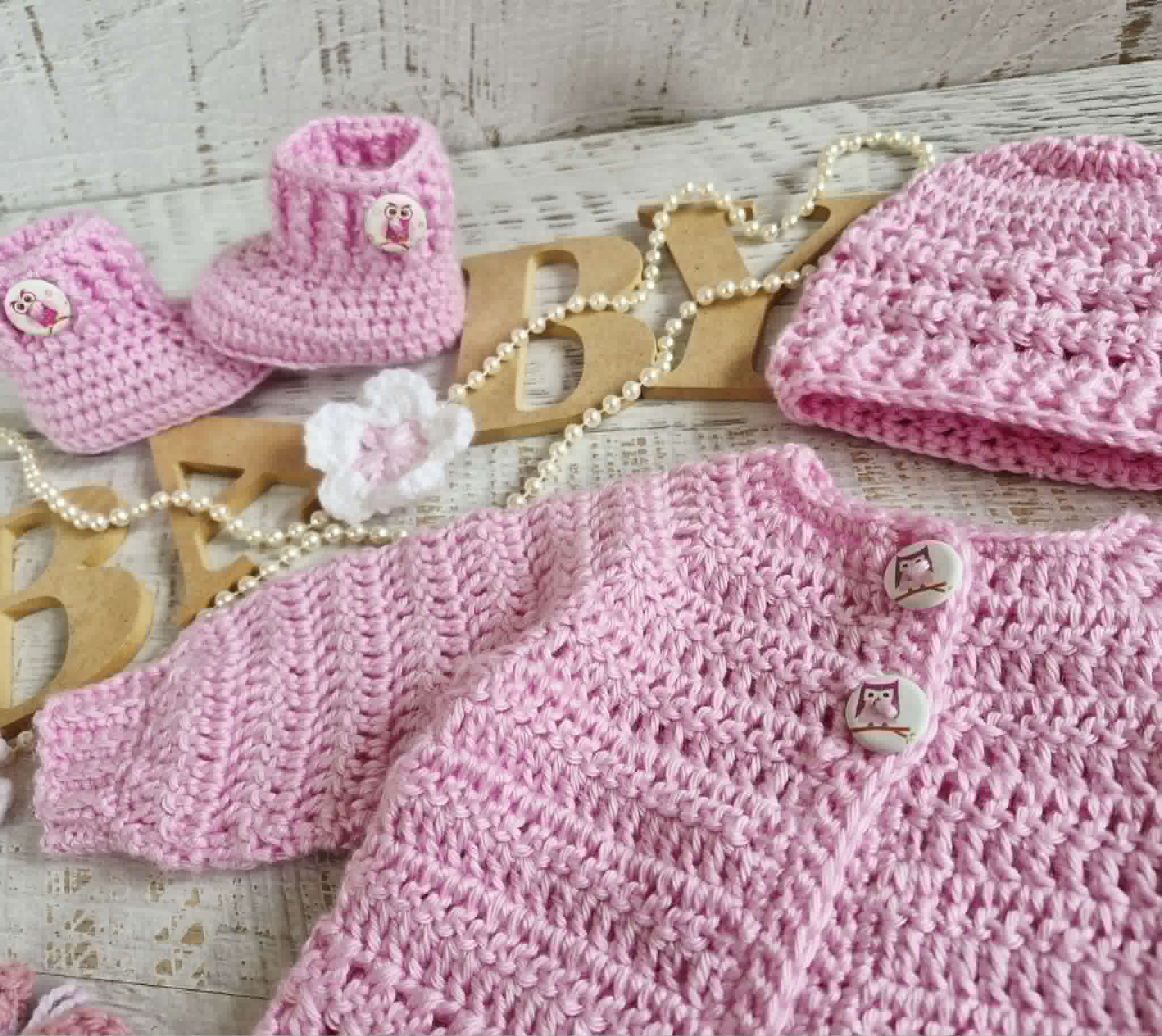 Baby Cardigan | Newborn | Pink | Handmade | Crocheted Jacket