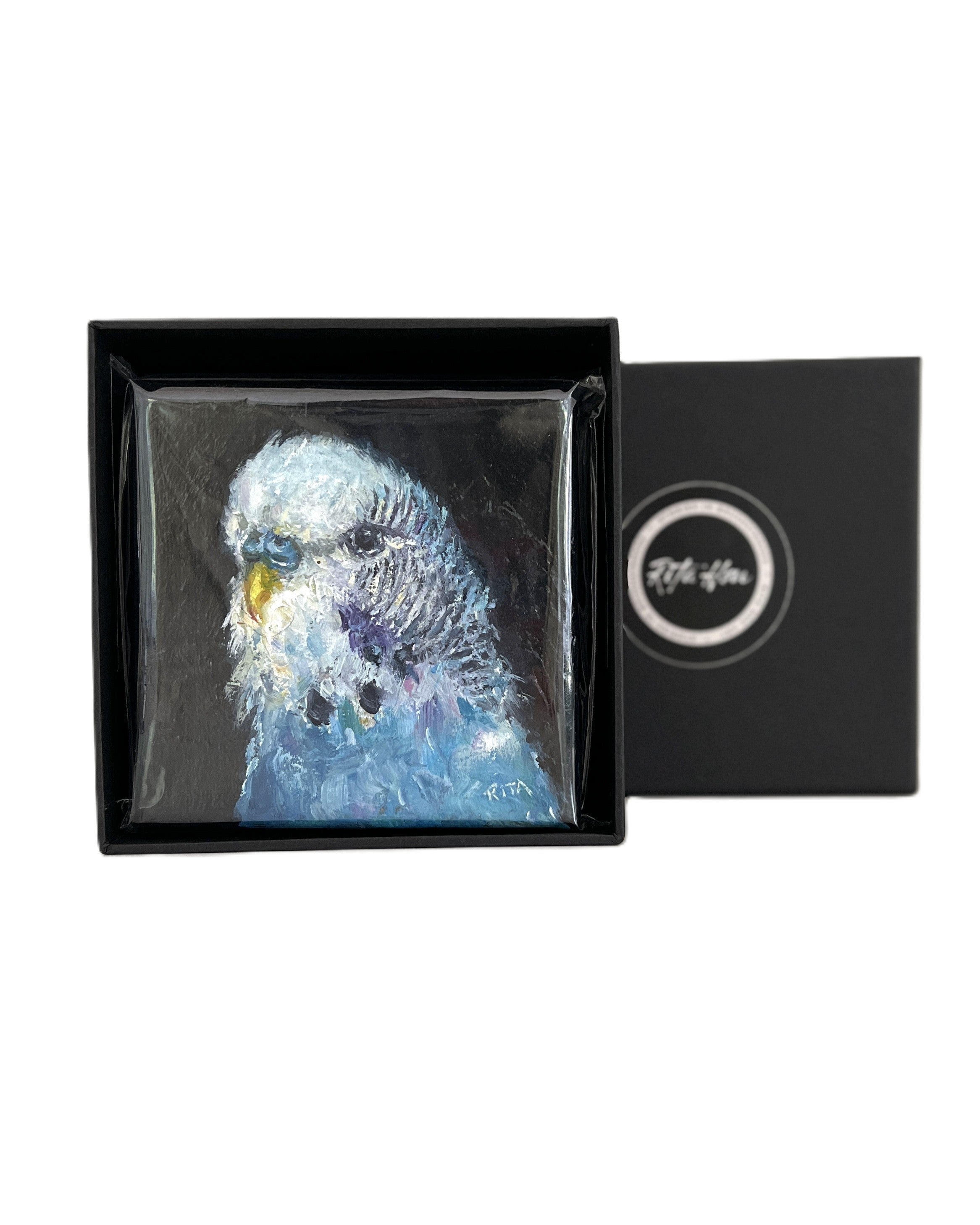 Original Bird Blue Budgie Mini Oil Painting
