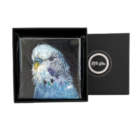 Original Bird Blue Budgie Mini Oil Painting