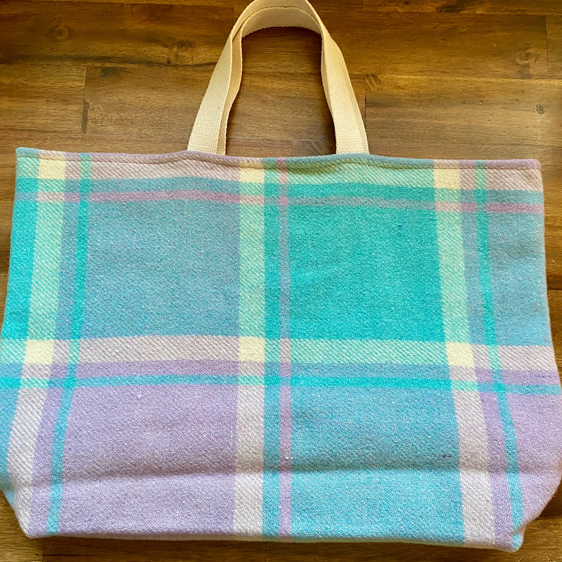 Upcycled Woollen Blanket - Market Tote - Mauve/blue