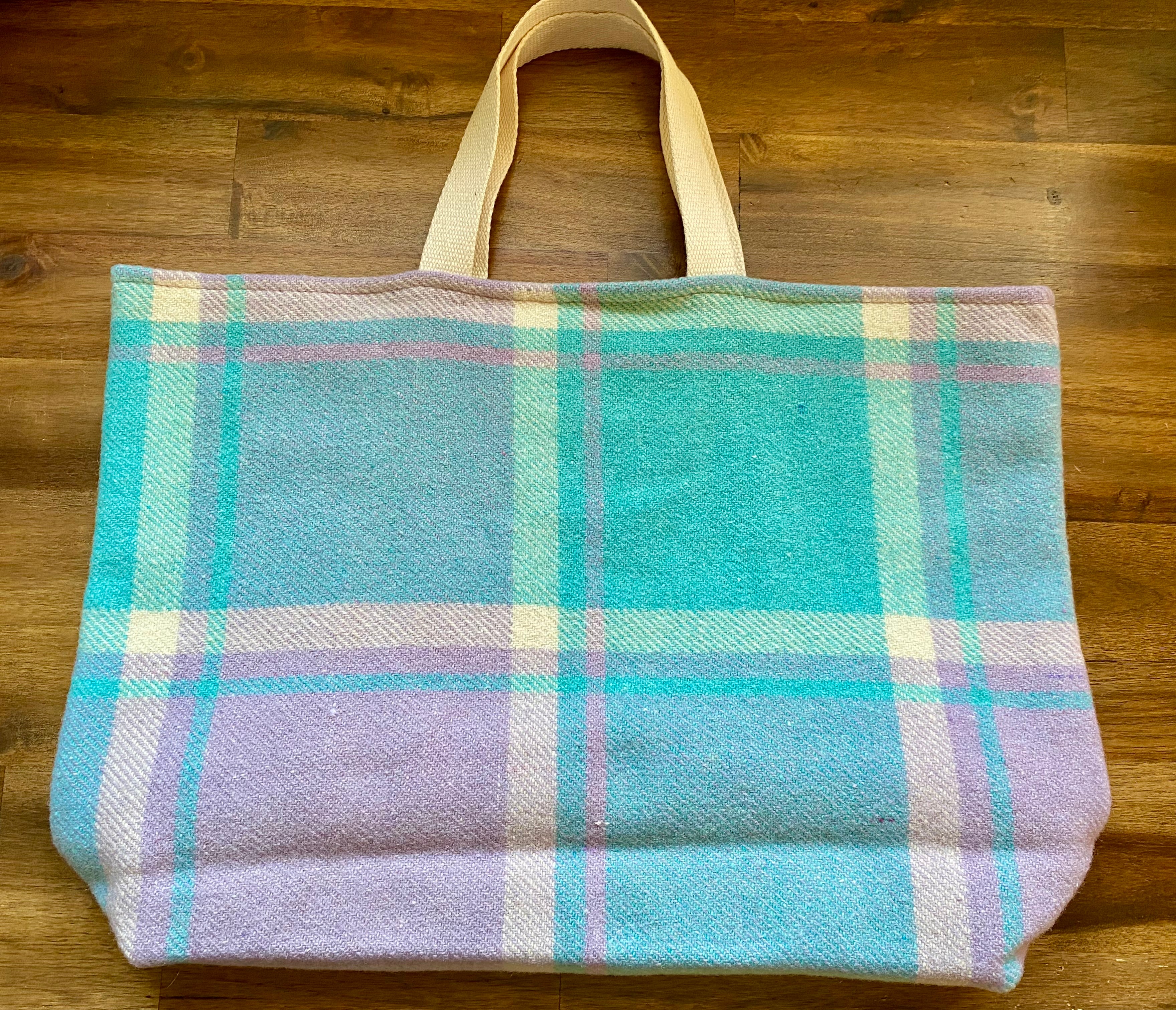 Upcycled Woollen Blanket - Market Tote - Mauve/blue