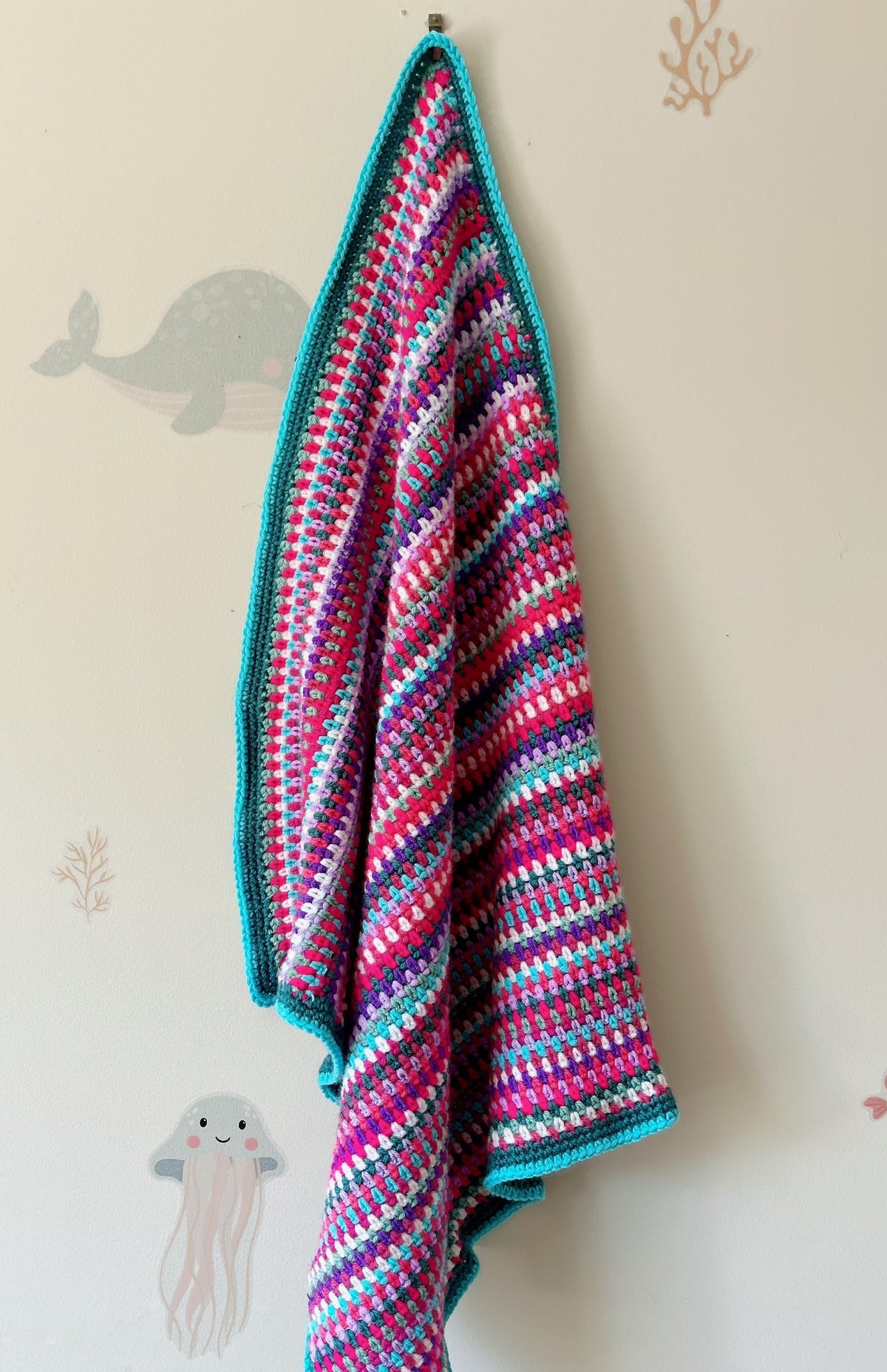 Handmade Crochet Baby Blanket – Colourful Scrappy Rainbow Blanket – One of a Kind