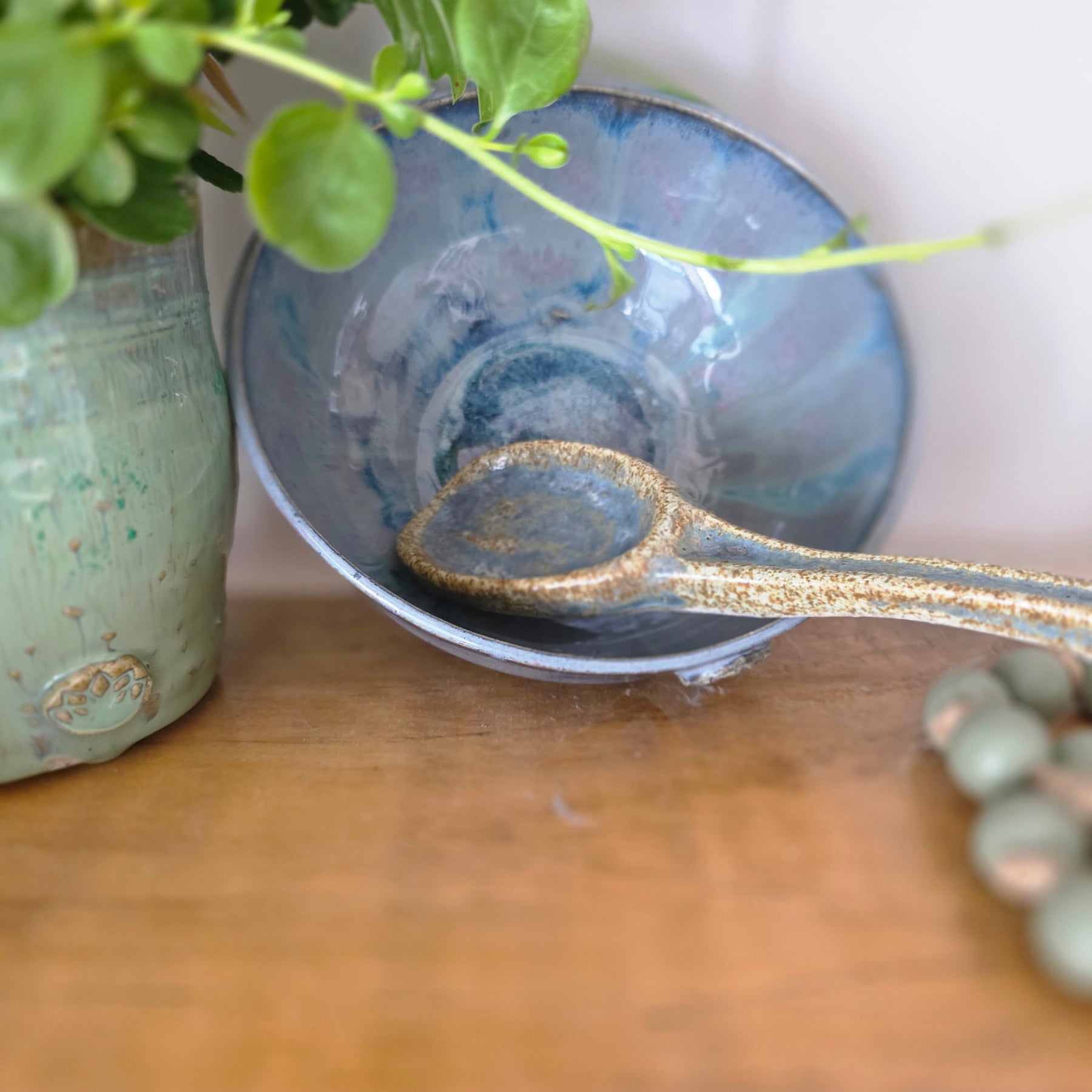 Handmade Blue Bowl & Spoon Set