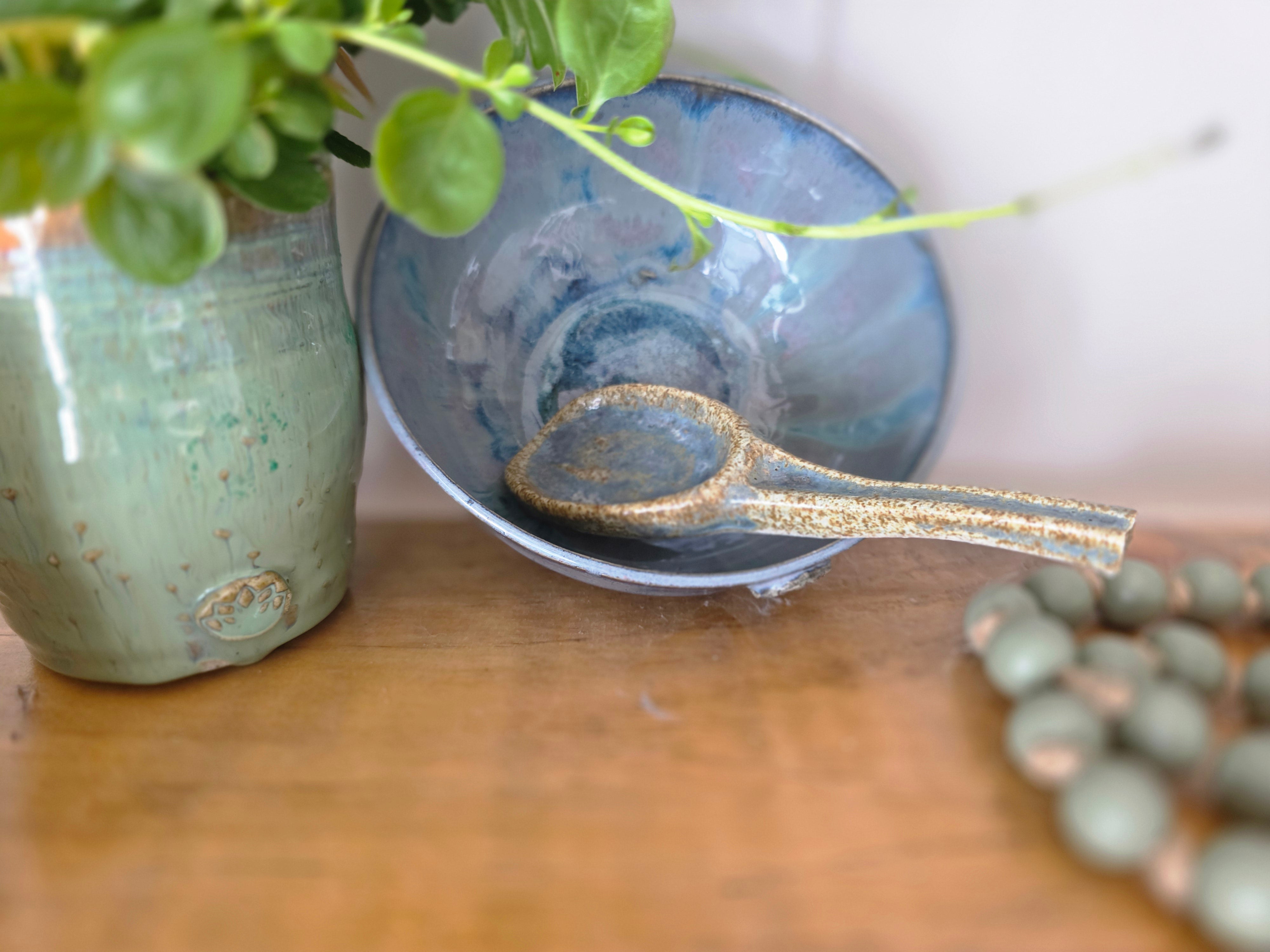 Handmade Blue Bowl & Spoon Set