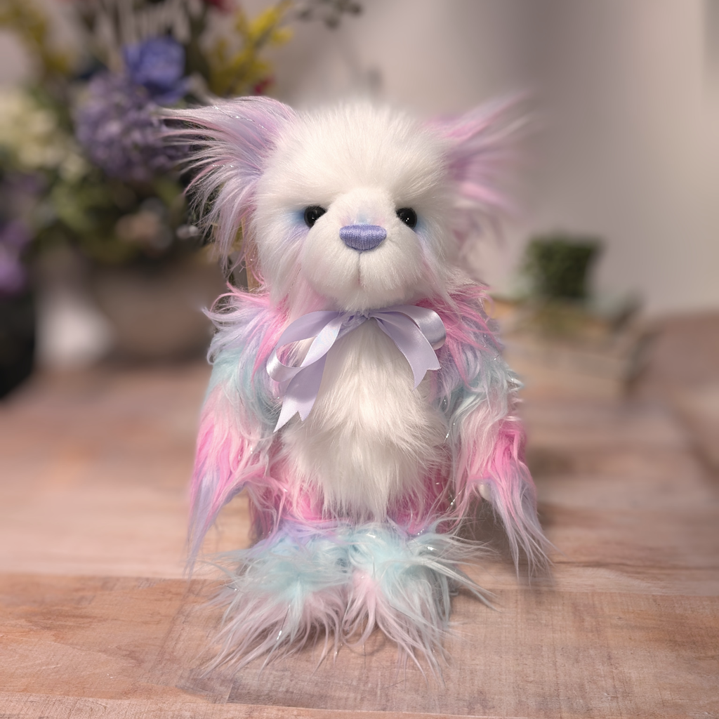 Handmade Rainbow Plush Artist Bear: Collectible One-of-a-Kind Teddy