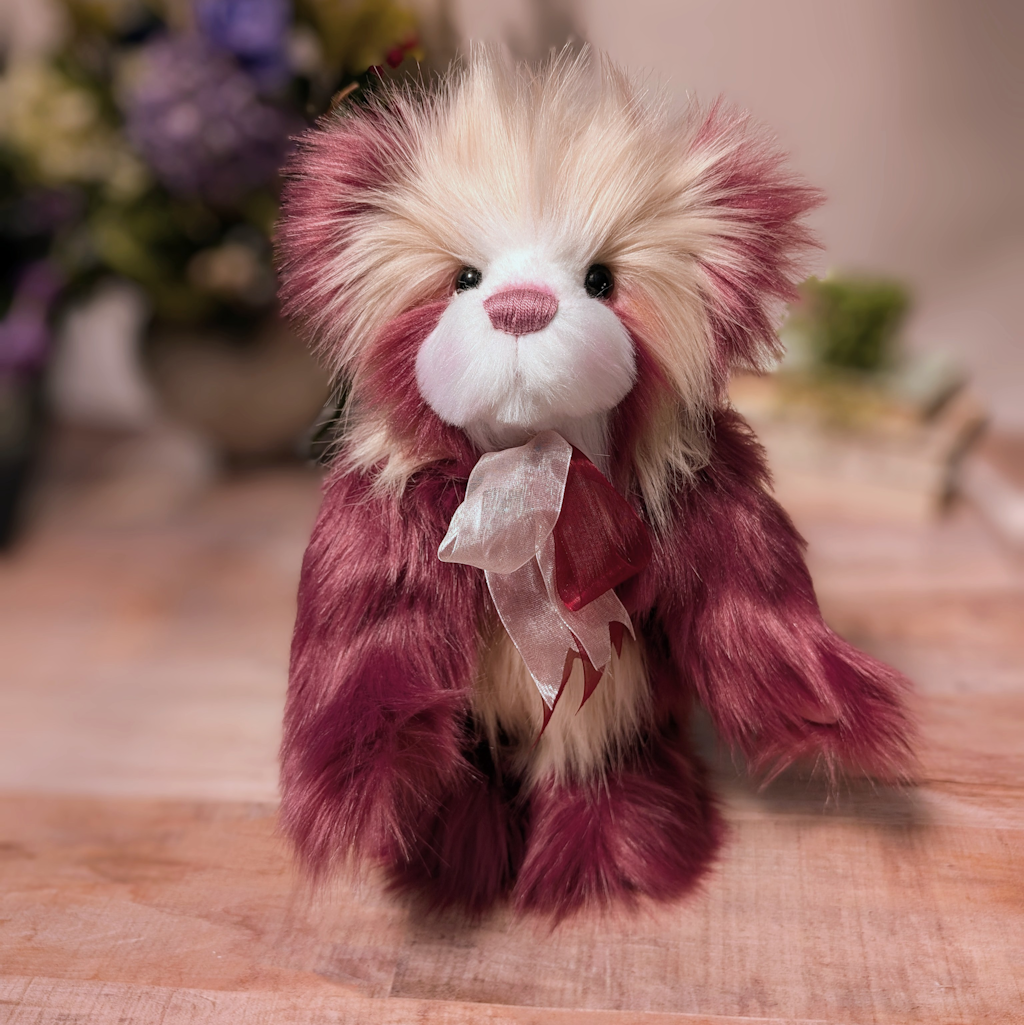 Handmade Raspberry Plush Artist Bear: Collectible One-of-a-Kind Teddy