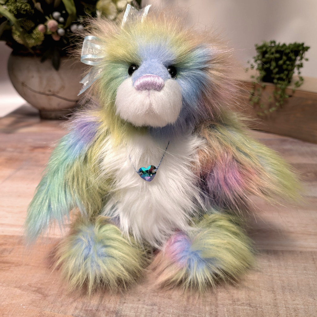 Handmade Rainbow Plush Teddy Bear: Collectible Artist Bear