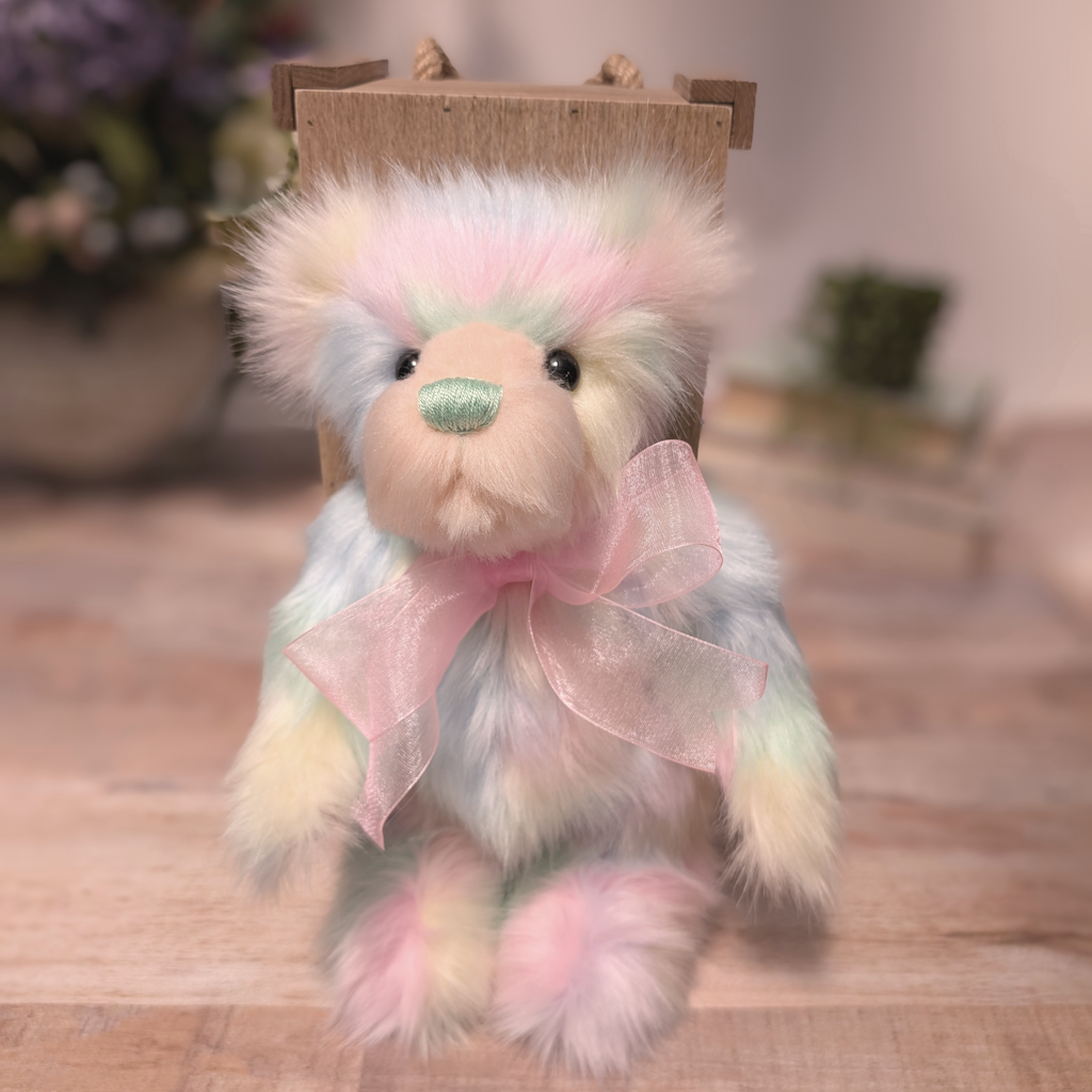 Handmade Pastel Rainbow Teddy Bear: One-of-a-Kind Plush Art
